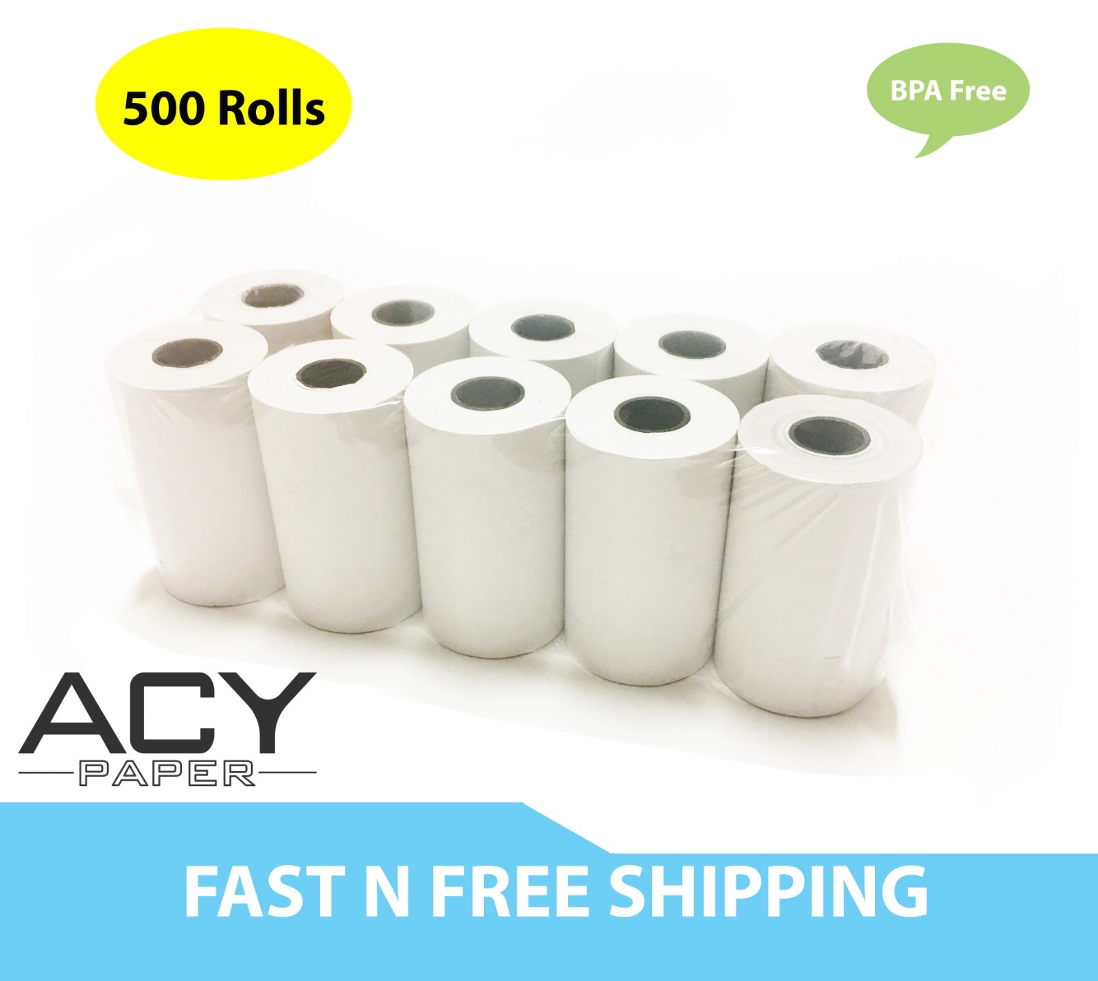 ACYPAPER, 2 1/4″ x 50′ Thermal Paper, (500 Rolls), FREE TWO DAY SHIPPING