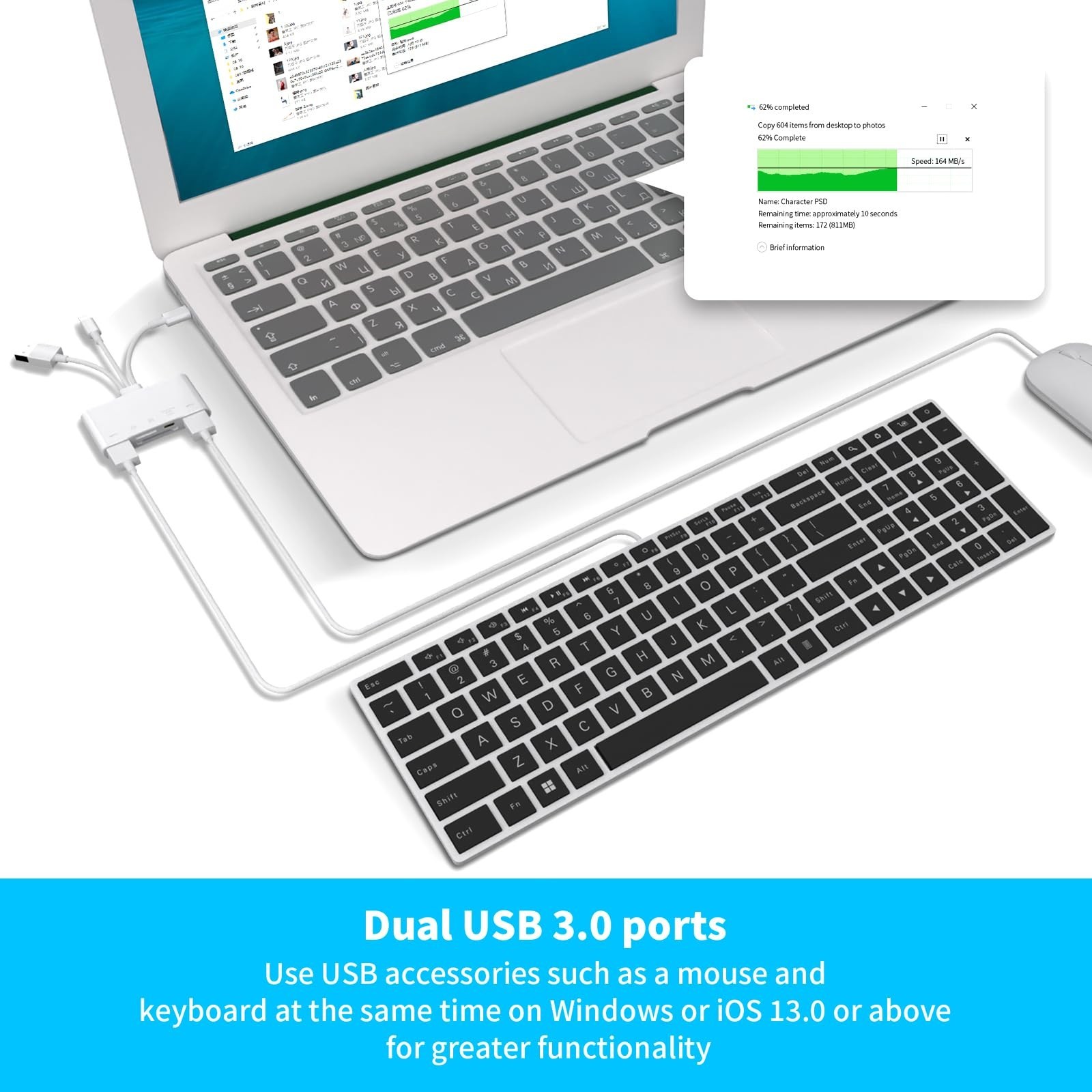 5-in-1 SD Card Reader for Phone,Memory Card Reader&USB OTG Adapter white