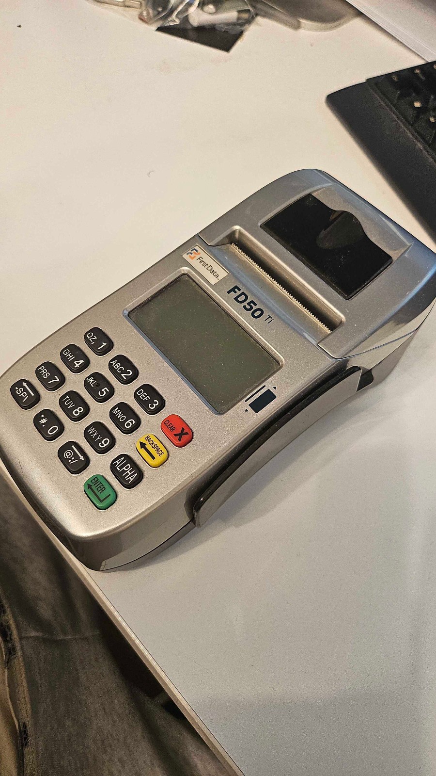 First Data FD50Ti Ethernet Dial Credit Debit Terminal No Power Supply Not Tested