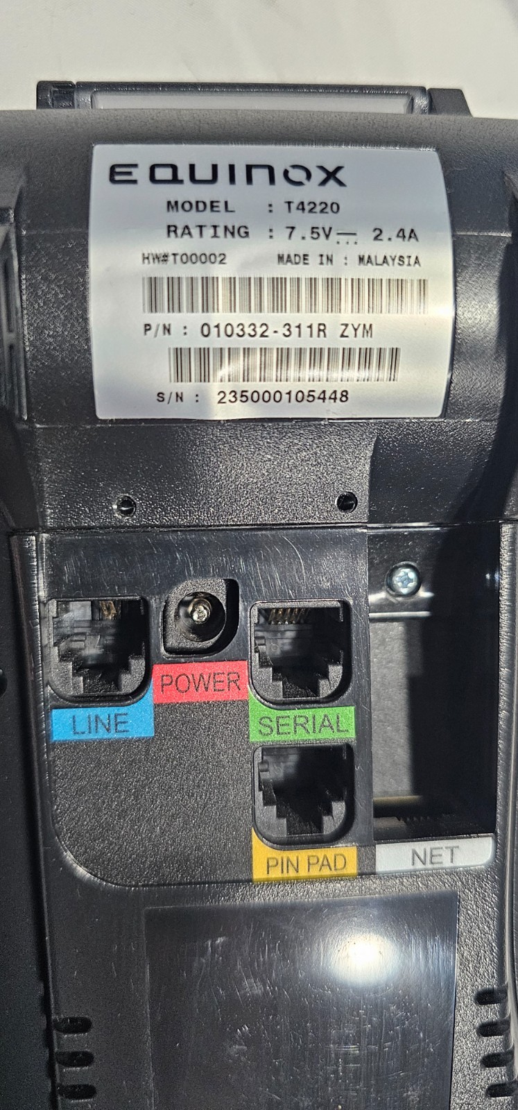Equinox T4220 Merchant Credit Card Payment Terminal – No Test. No Power Cord