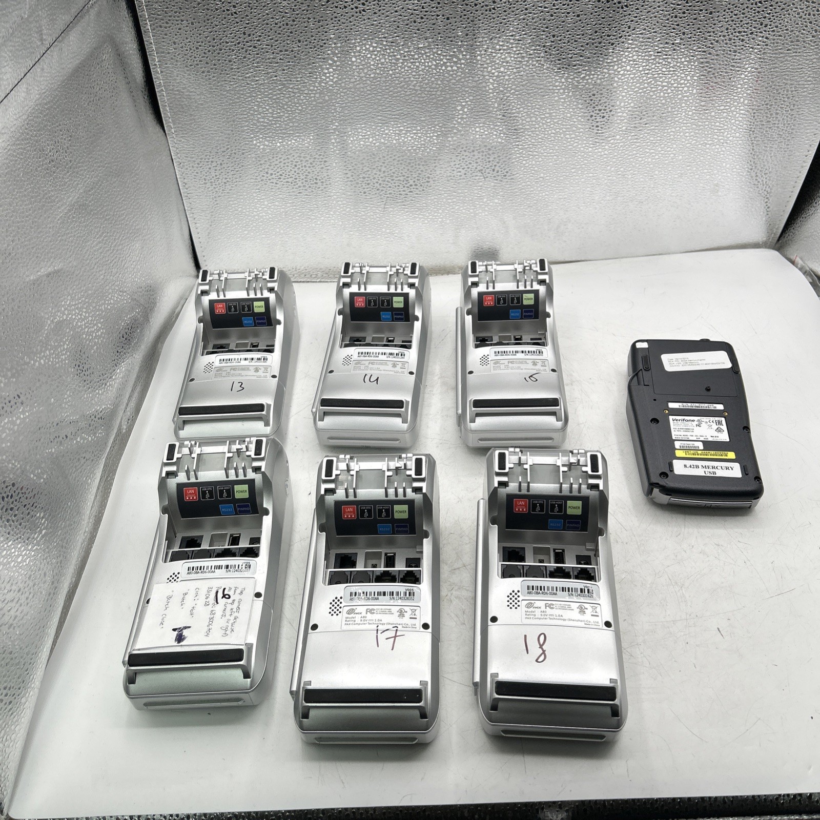 Set of 7 PAX A80 Countertop Smart Credit Card Terminal & VX805 don’t power up