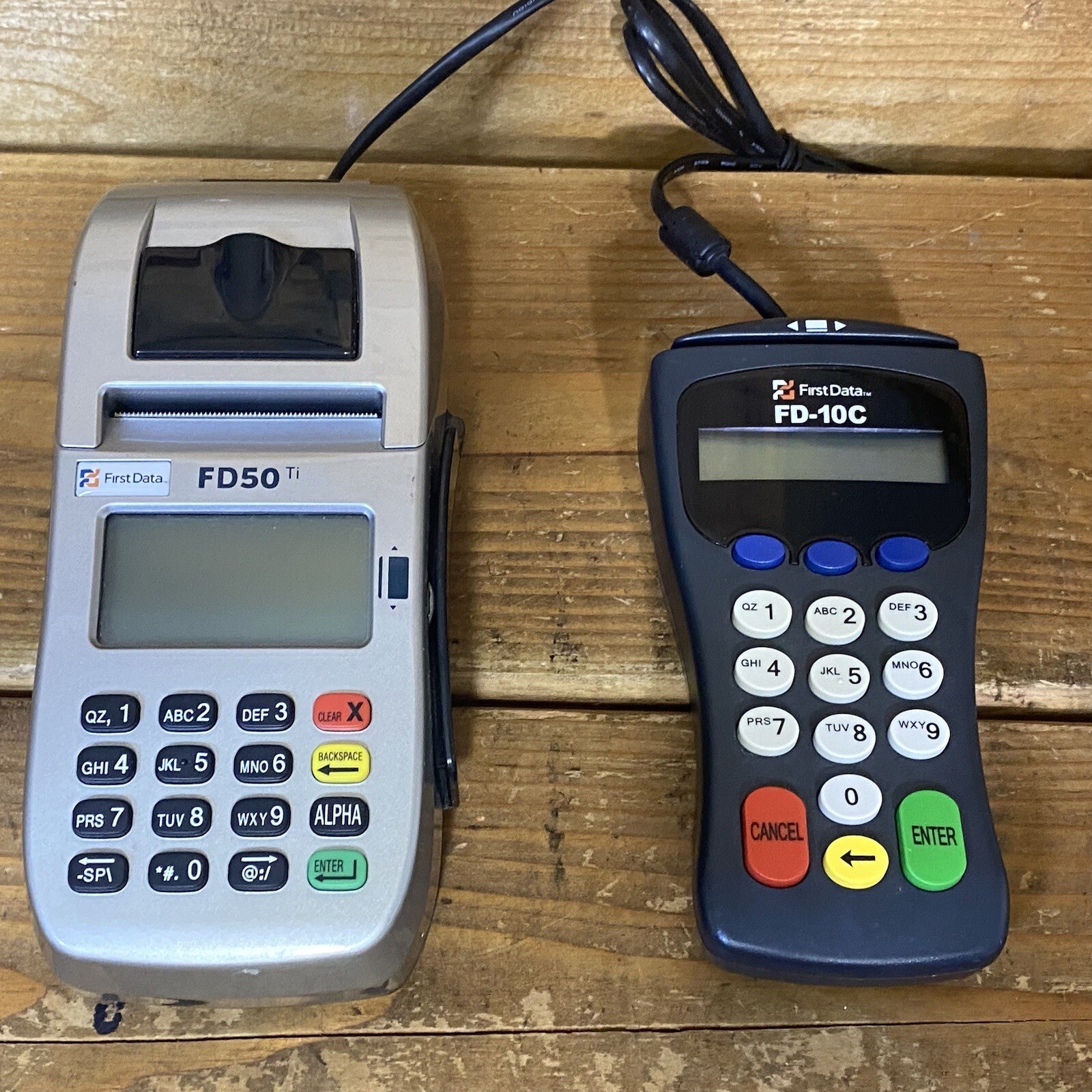 First Data FD50 EMV NFC Credit Card And FD-10C Bundle Untested No Power Cord