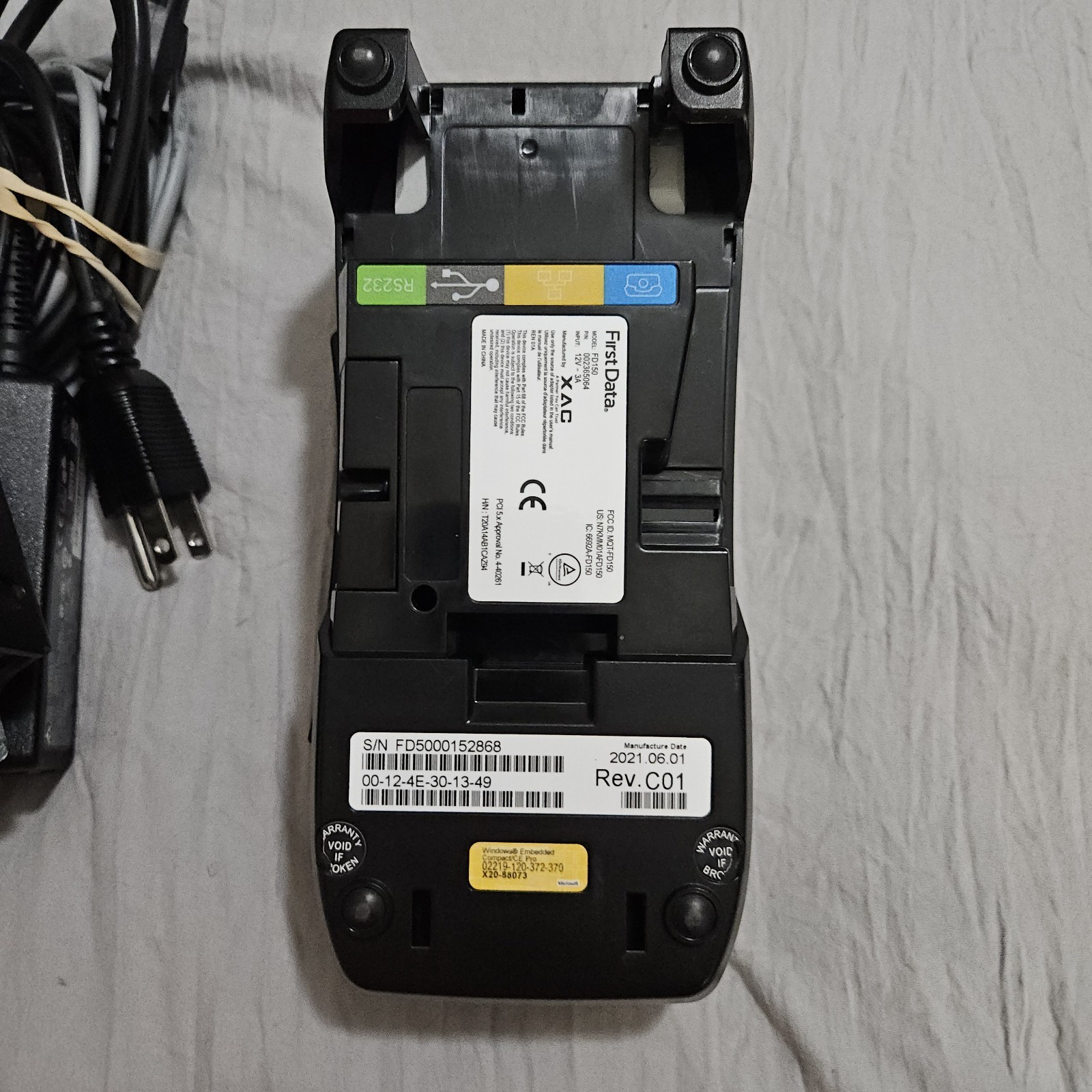First Data FD150 Credit Card Terminal w/ Power Supply & Cables Tested Working