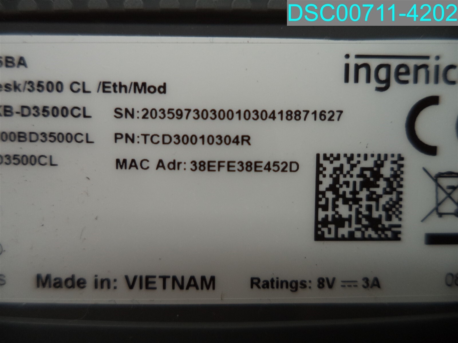 Used Item INGENICO DESK/3500 TCD30010304R