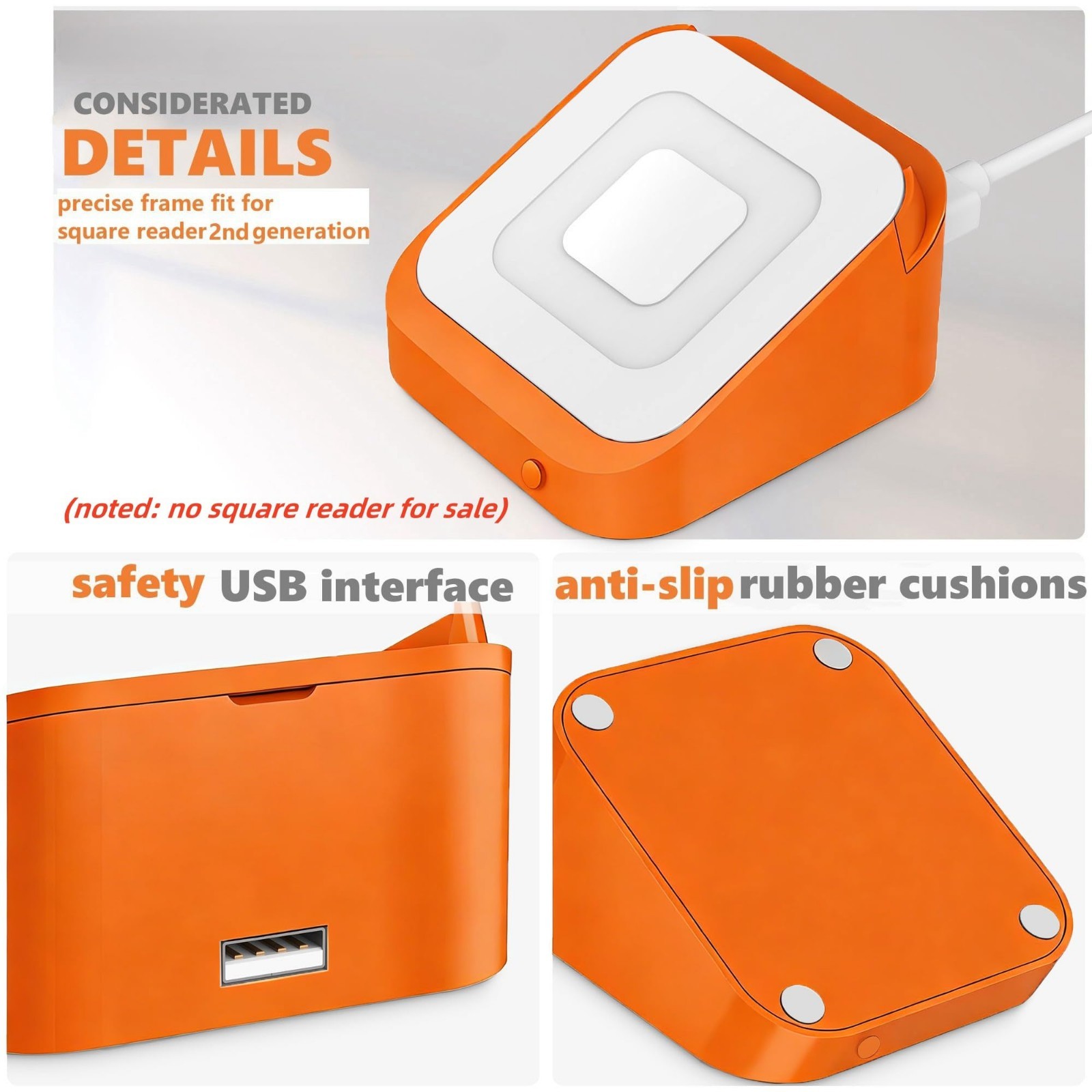 Square Dock & Holder Stand for 2nd Gen Card Reader, Anti-Slip, Portable with Cha