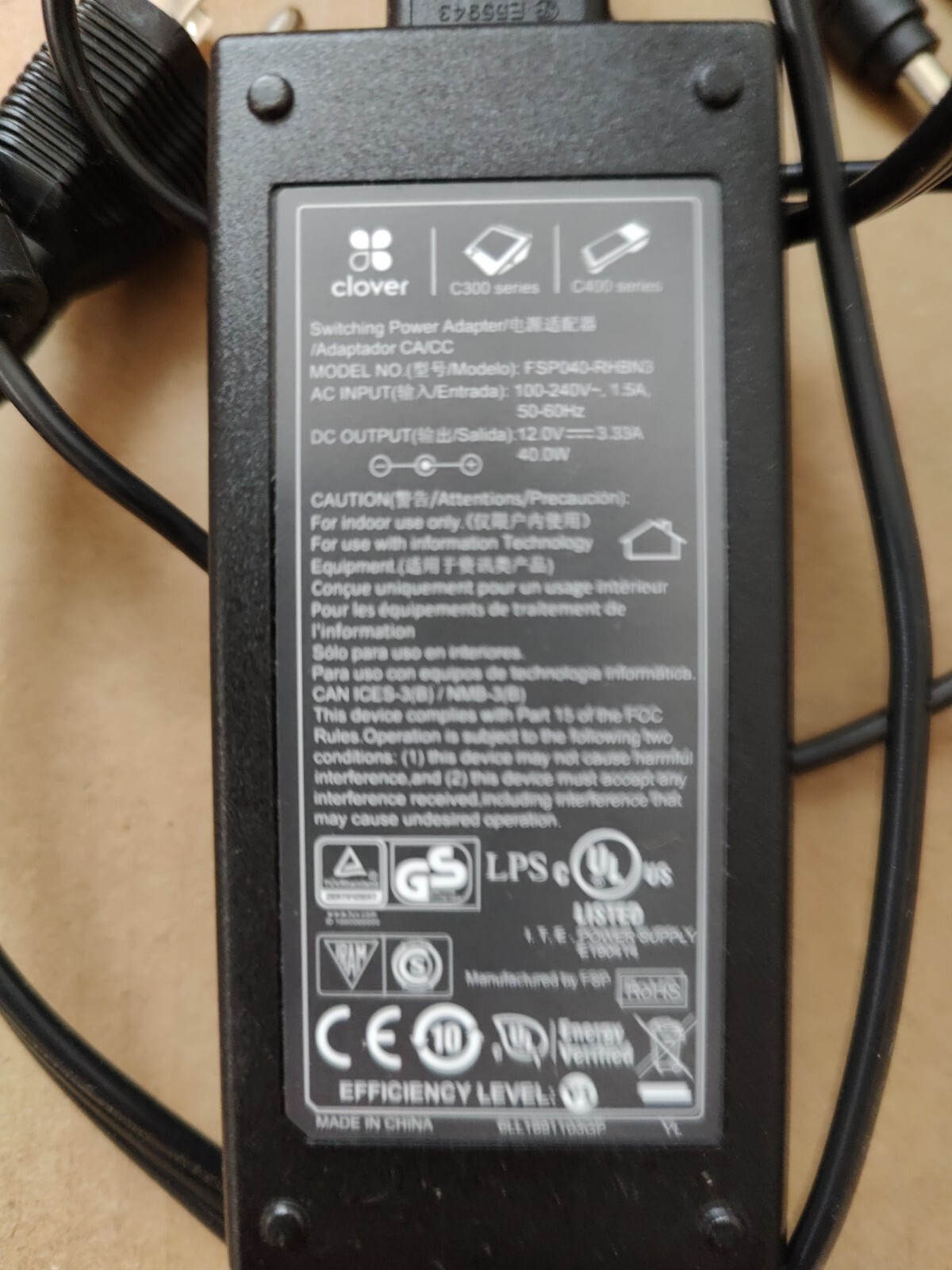 Clover Mini Clover Flex Power Supply and Cord All Generations MODEL FSP040-RHBN3