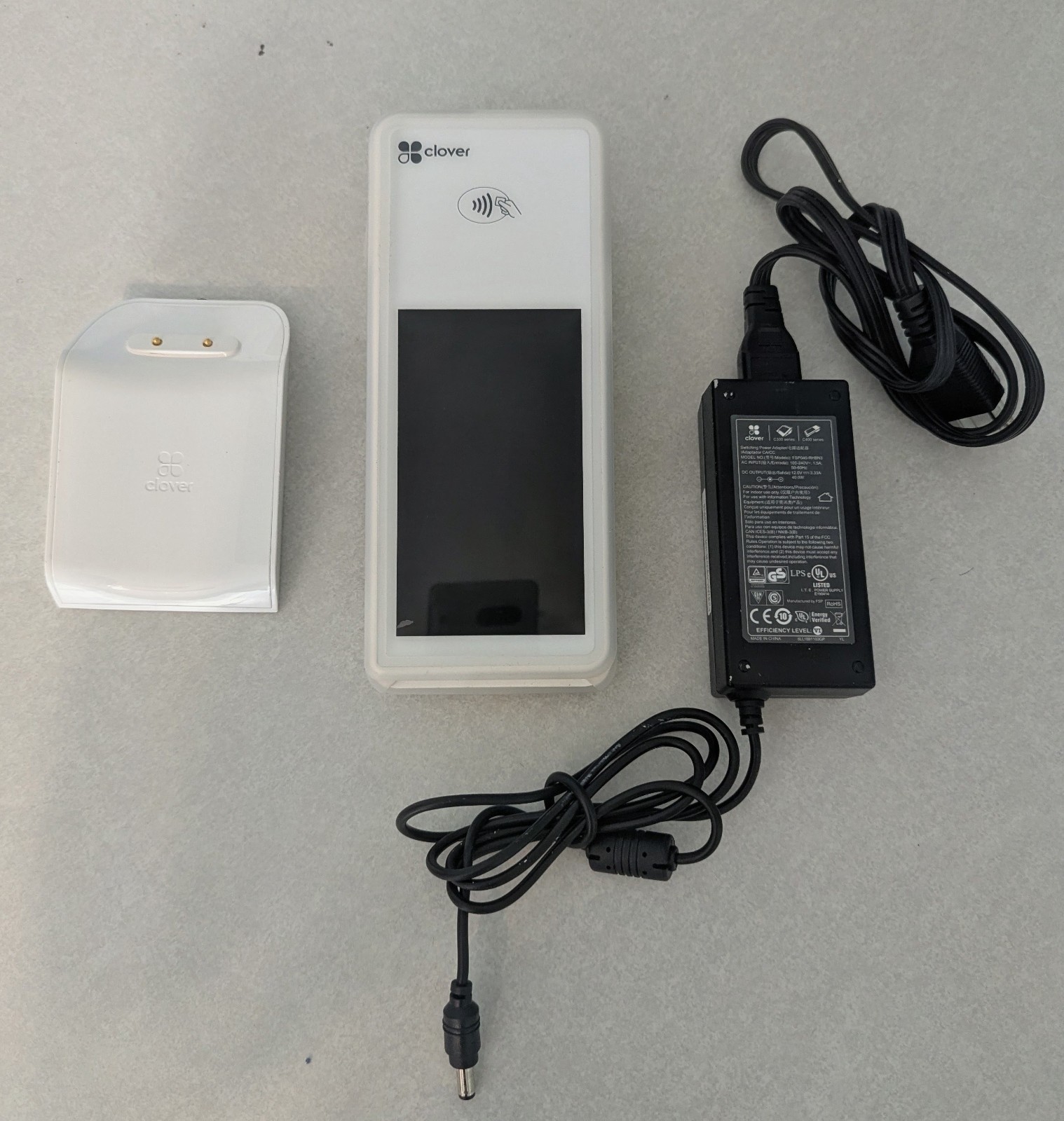 Clover Flex 2 POS Terminal (Model C403) w/ K400 Charging Cradle & Power Supply