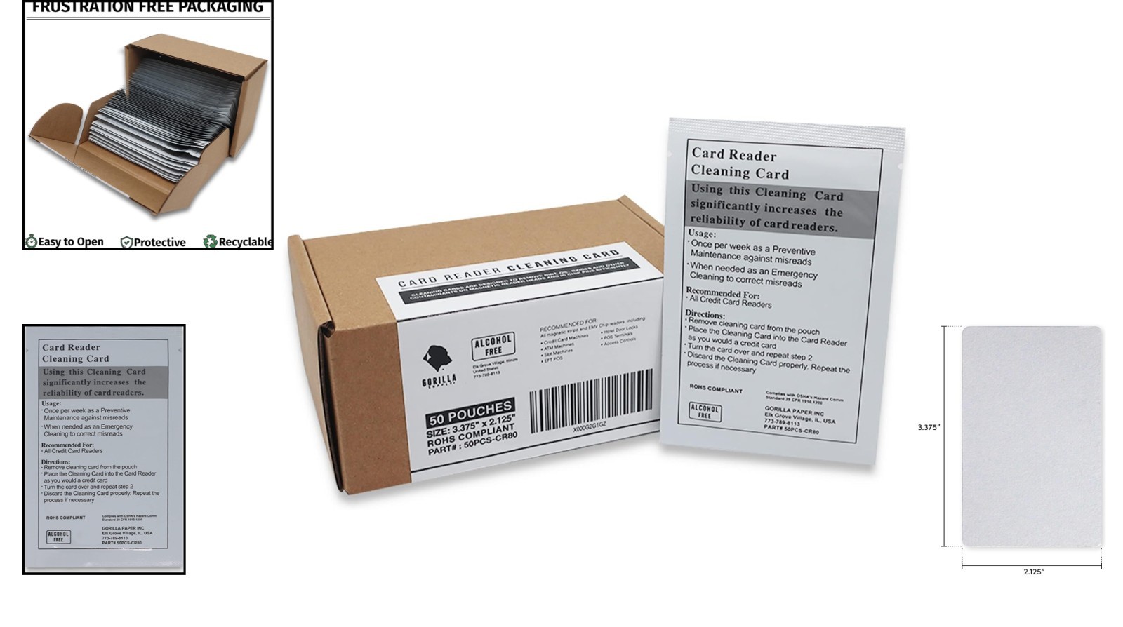 Convenient 50 Count Alcohol-Free Pre-Saturated Cleaning Cards for Card Machines