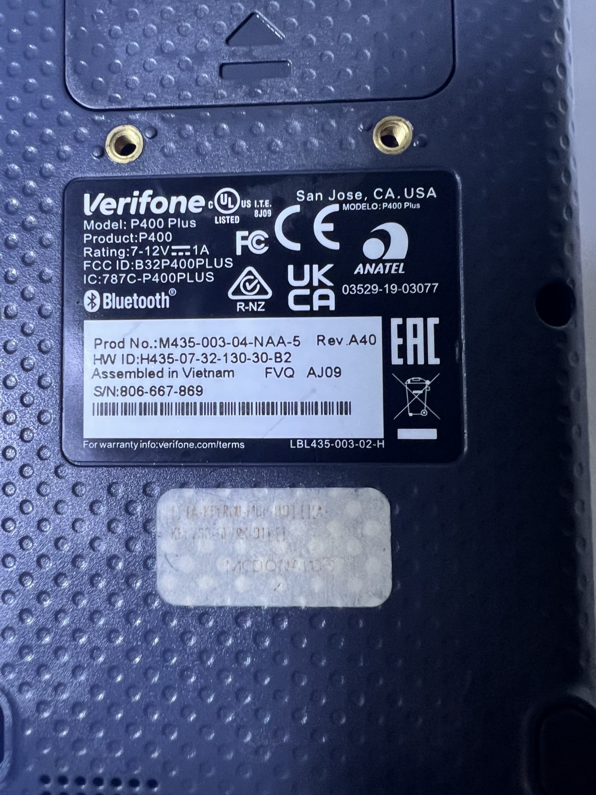 Verifone Engage P400 Plus Credit Card Terminal M435-003-04-WWBɓ -5 No cords NEW!