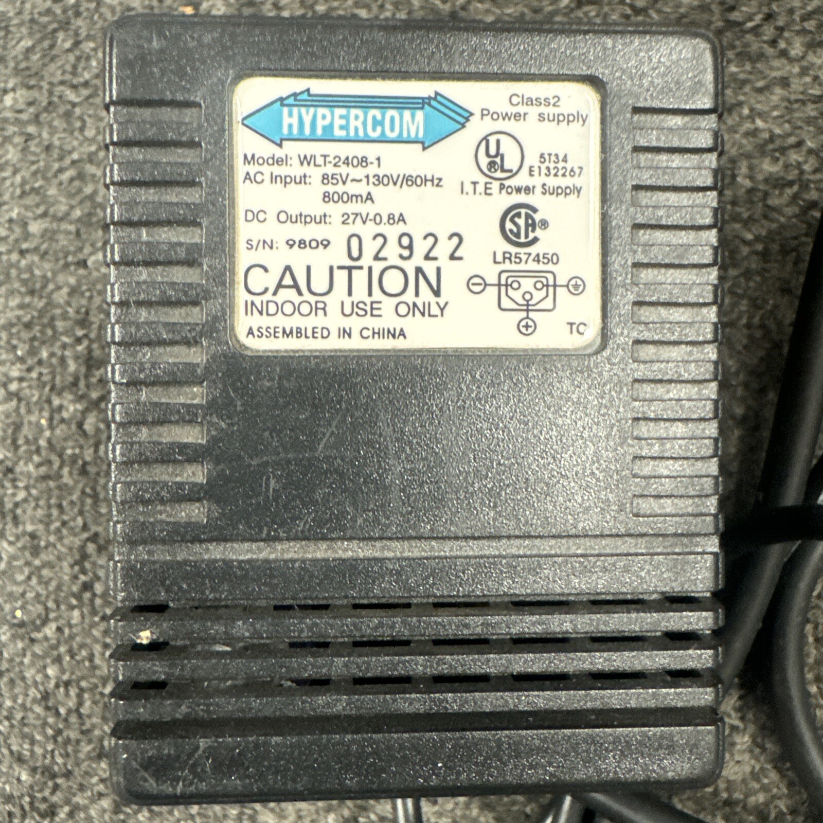 Hypercom WLT-2408-1 AC Power Supply DC Output 27V 27 Volts 0.8A 22W Terminal T7