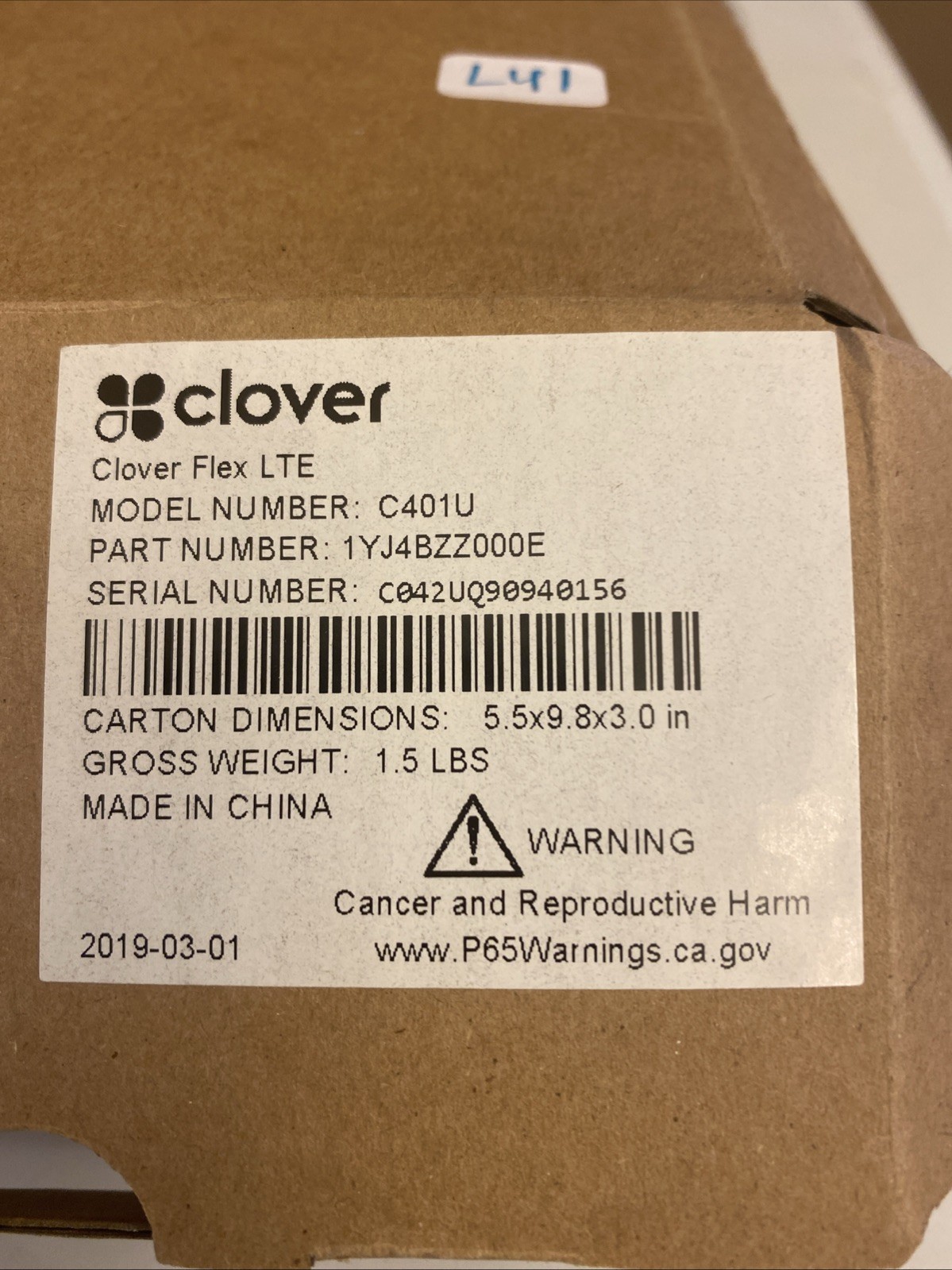 Clover Flex LTE C401U Starter Kit With Cradle K400 And Power Cord Plus Manuel