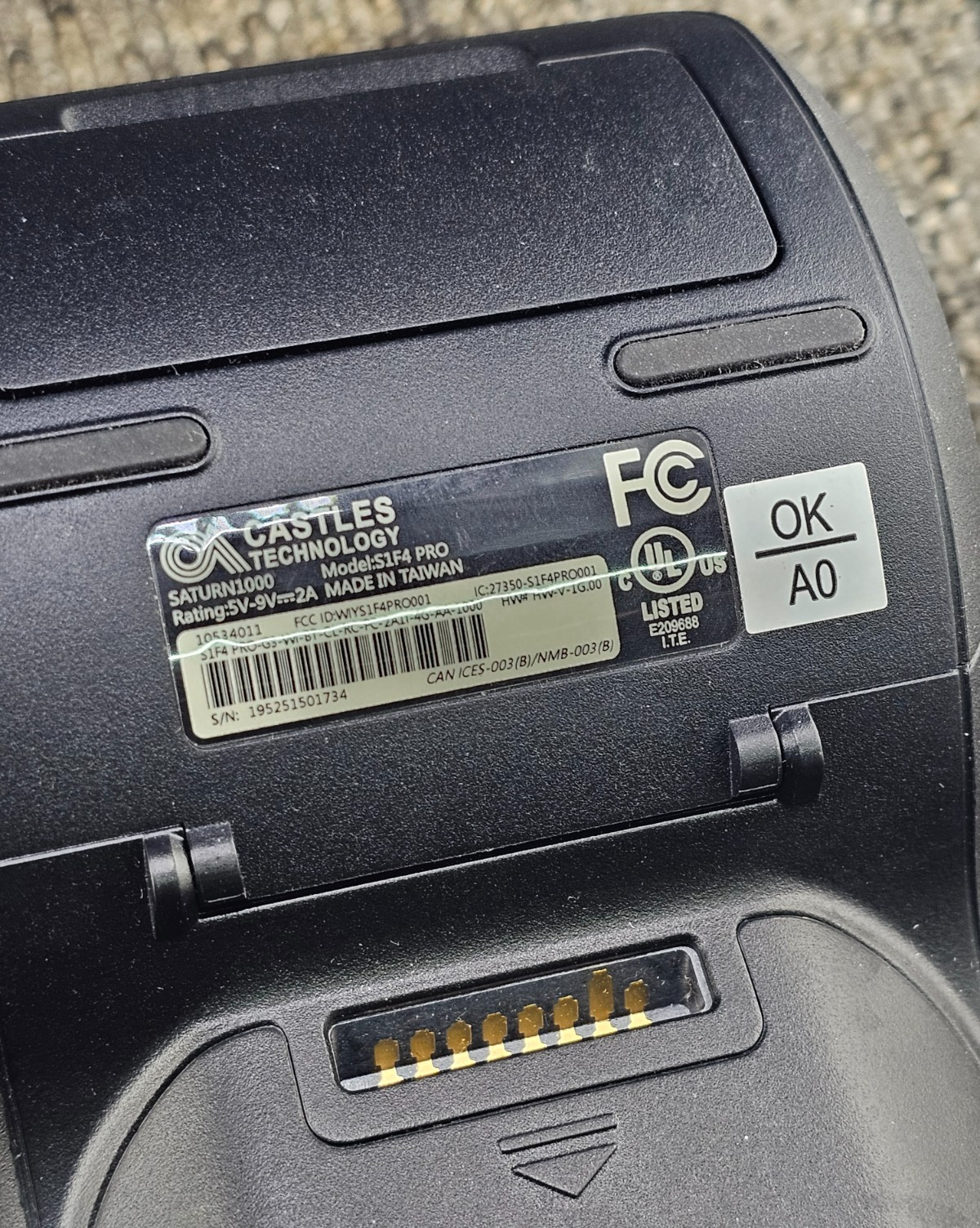 Castles Technology S1F4 PRO: Payment Terminal Touch Wireless *PARTS ONLY*
