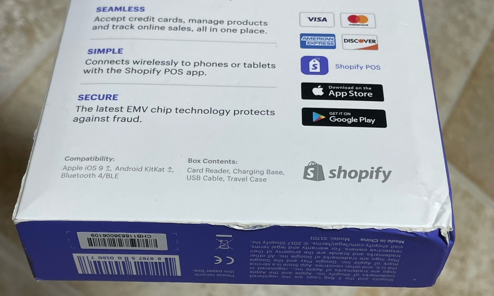 Shopify Chip and Swipe Credit Card Reader White Model S1701 In Box