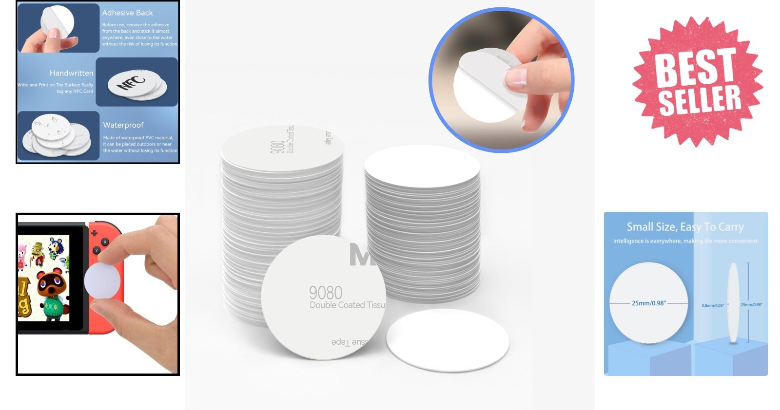 Versatile 100 Pcs Rewritable NFC Coins – Durable NTAG215 Tags with Adhesive Back