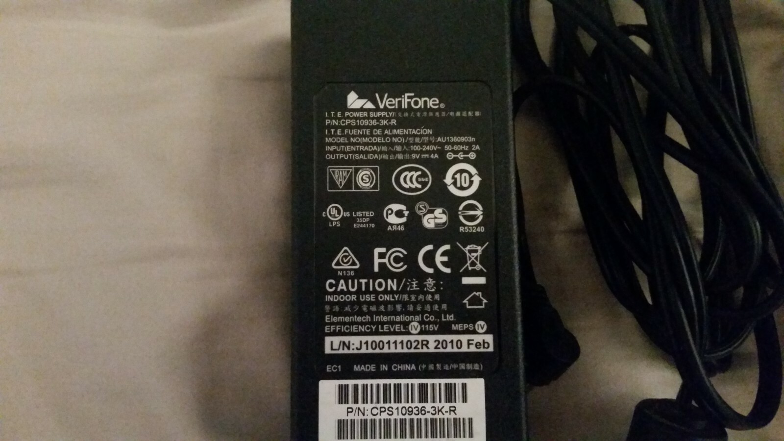 VeriFone Omni 5100 VX510 Credit Card Terminal /w Original Power Cord