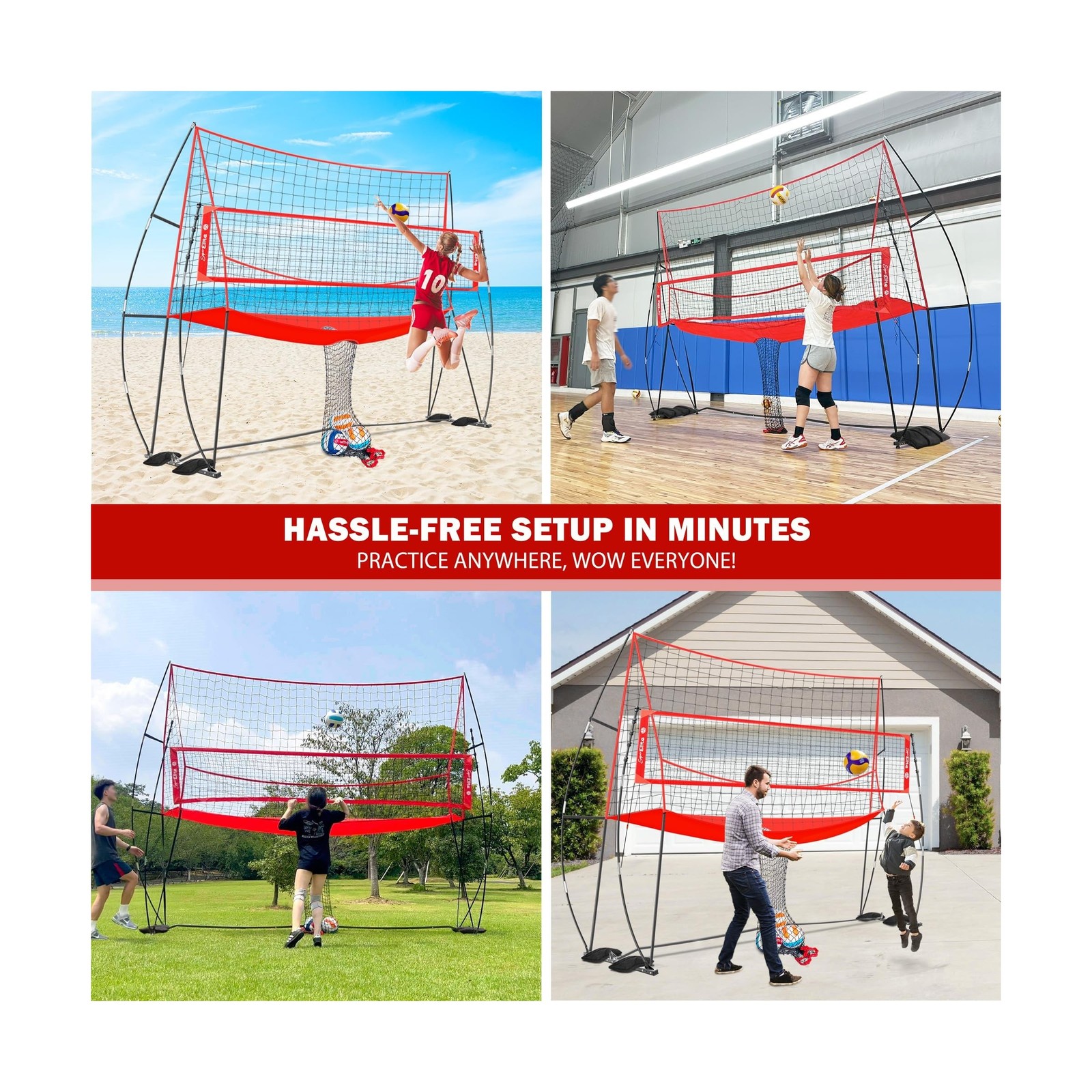 2-in-1 Volleyball Practice Net Station with Patented 5-Height (6’6” to 8′), …