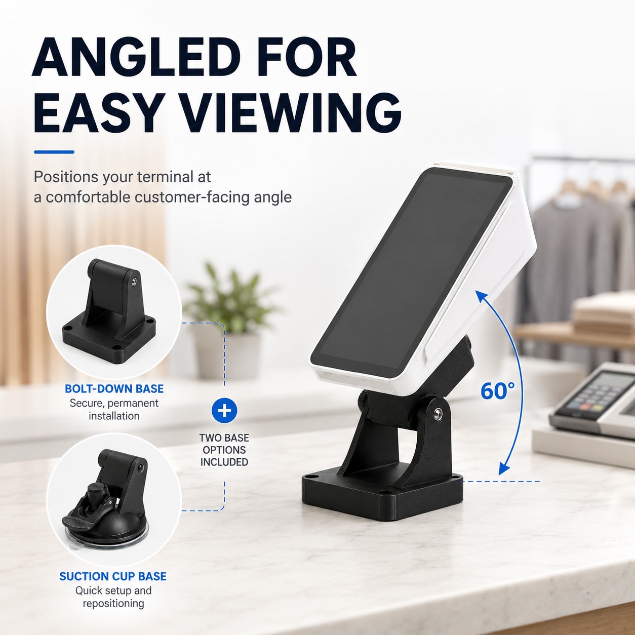Angled Base Stand Holder for Square Terminal Mobile Credit Card Reader Suction