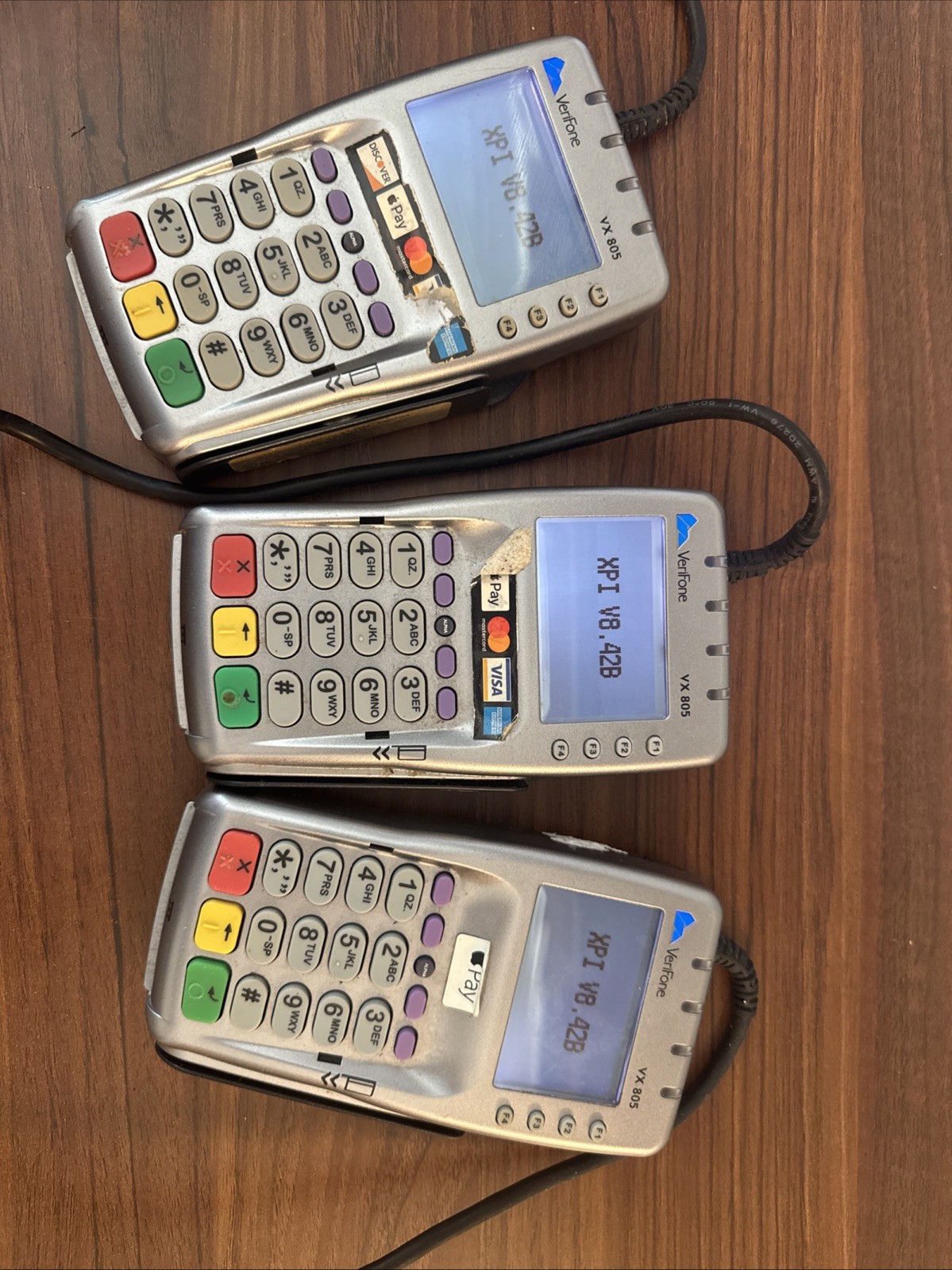 Used Lot of THREE VeriFone VX805 CTLS Pin Pad Chip/Card Readers – working
