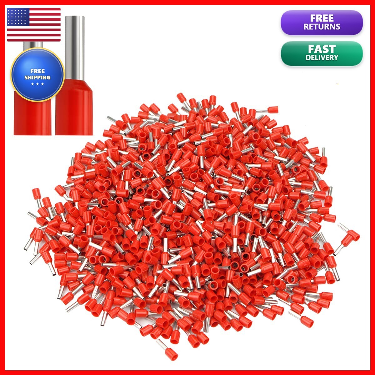 XHF 1000 PCS AWG 22/0.5mm² Wire Ferrules Insulated Copper Crimp Connectors Red