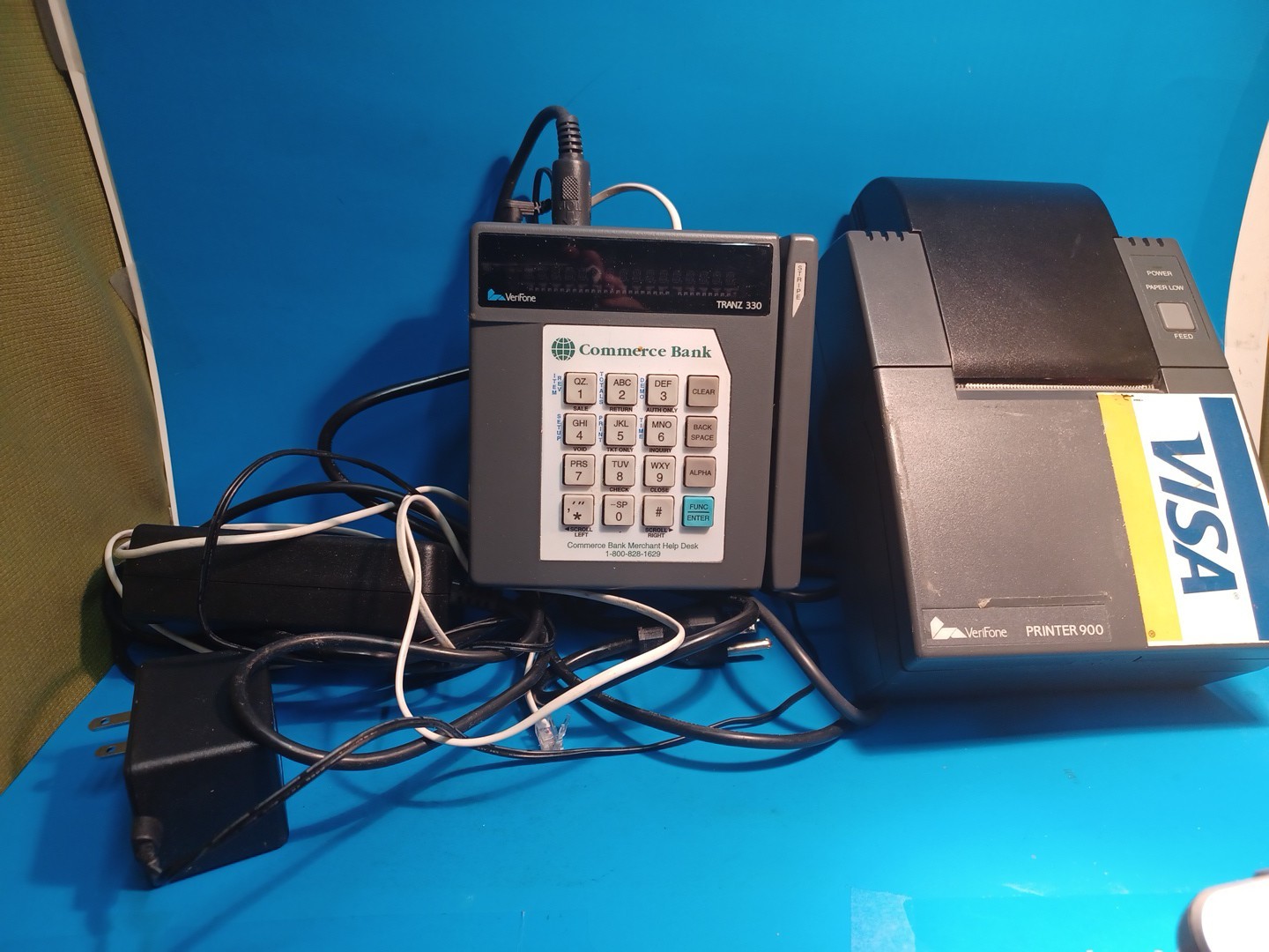 Verifone Tranz 330 Credit Card Reader Terminal +Printer 900 +wires Pre Owned