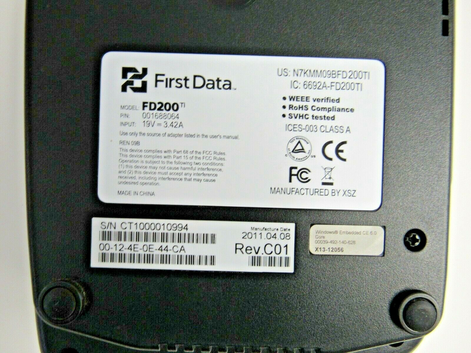 First Data FD200ti Credit Card and Check Reading Terminal No AC Adapter 22-5
