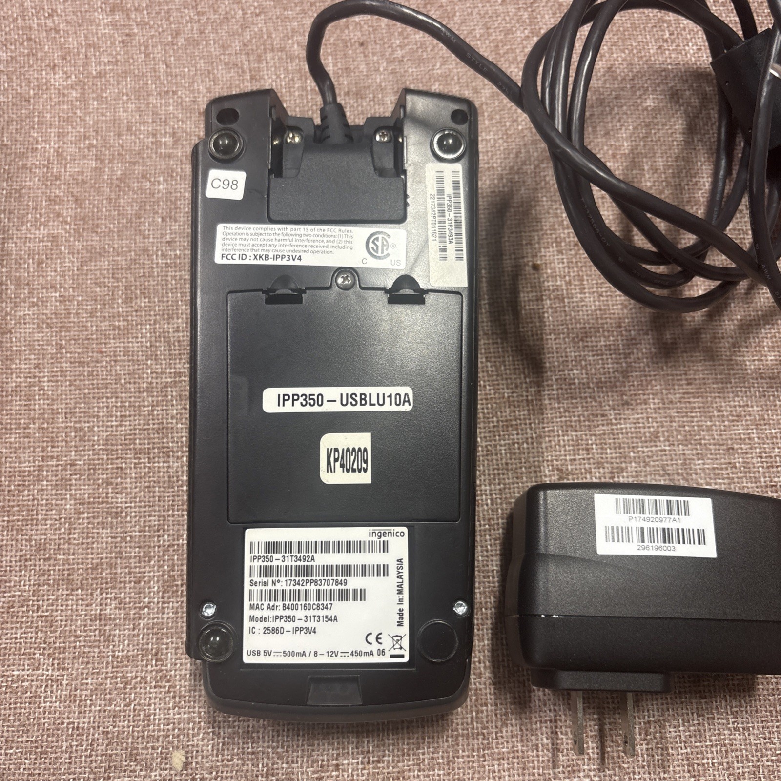 Ingenico iPP350 / USB Cable / Tested / Card Swipe/ power cord