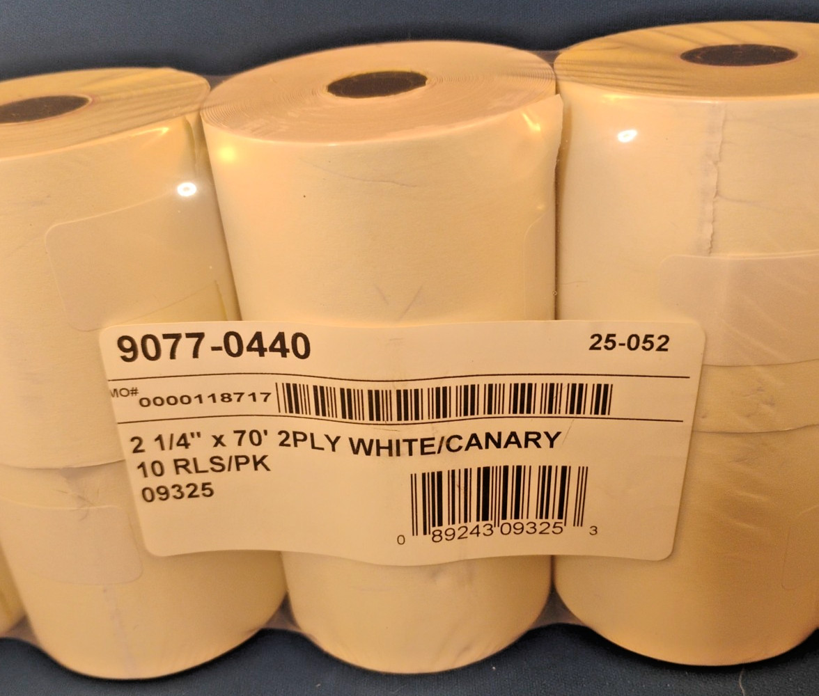 Iconex 2.25″ x 70′ 2-Ply Carbonless POS Paper Rolls | 10 Pack | White Canary
