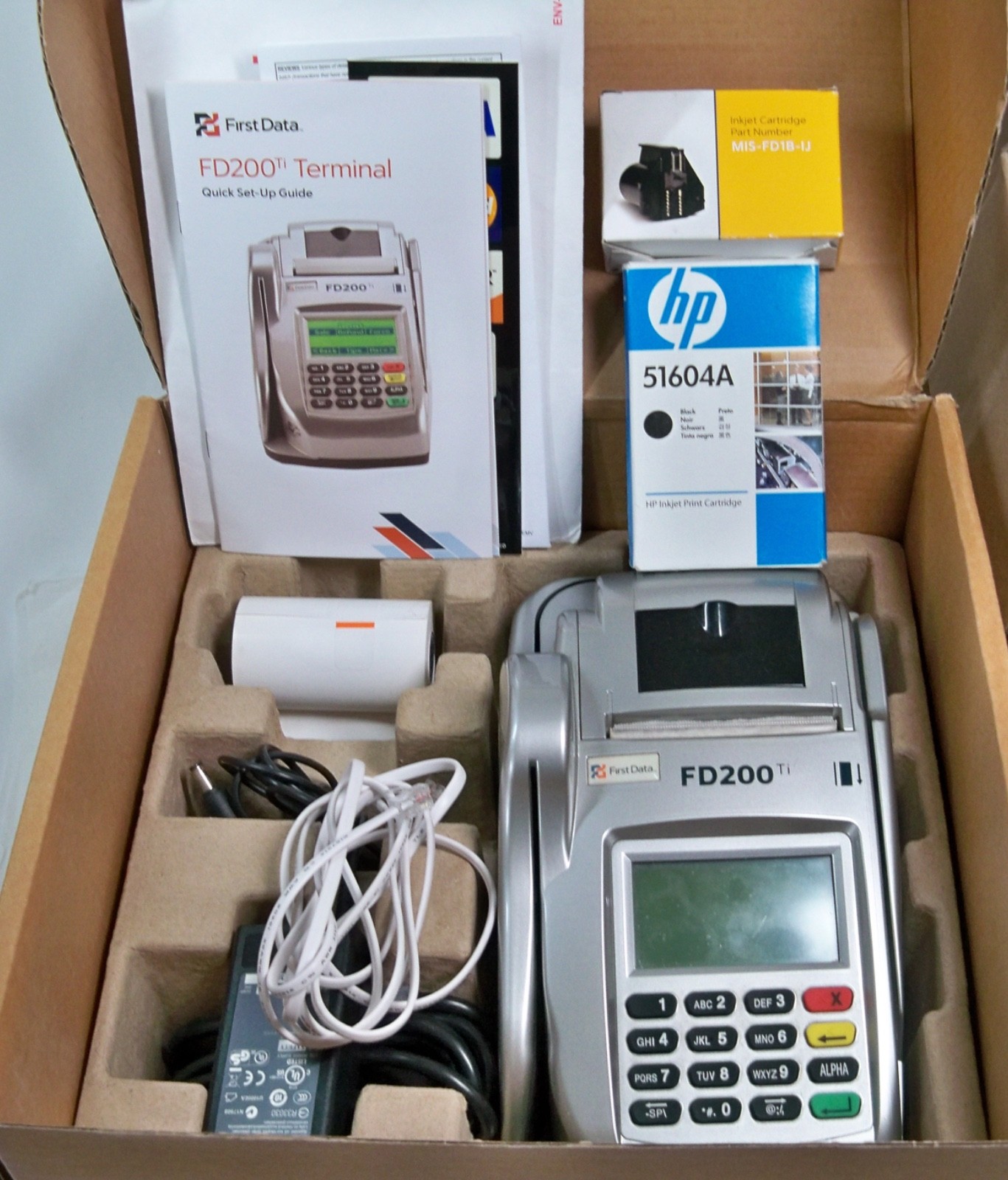 First Data FD200Ti Credit Card Terminal FD-35 EMV Pinpad, Ink & Paper Bundle