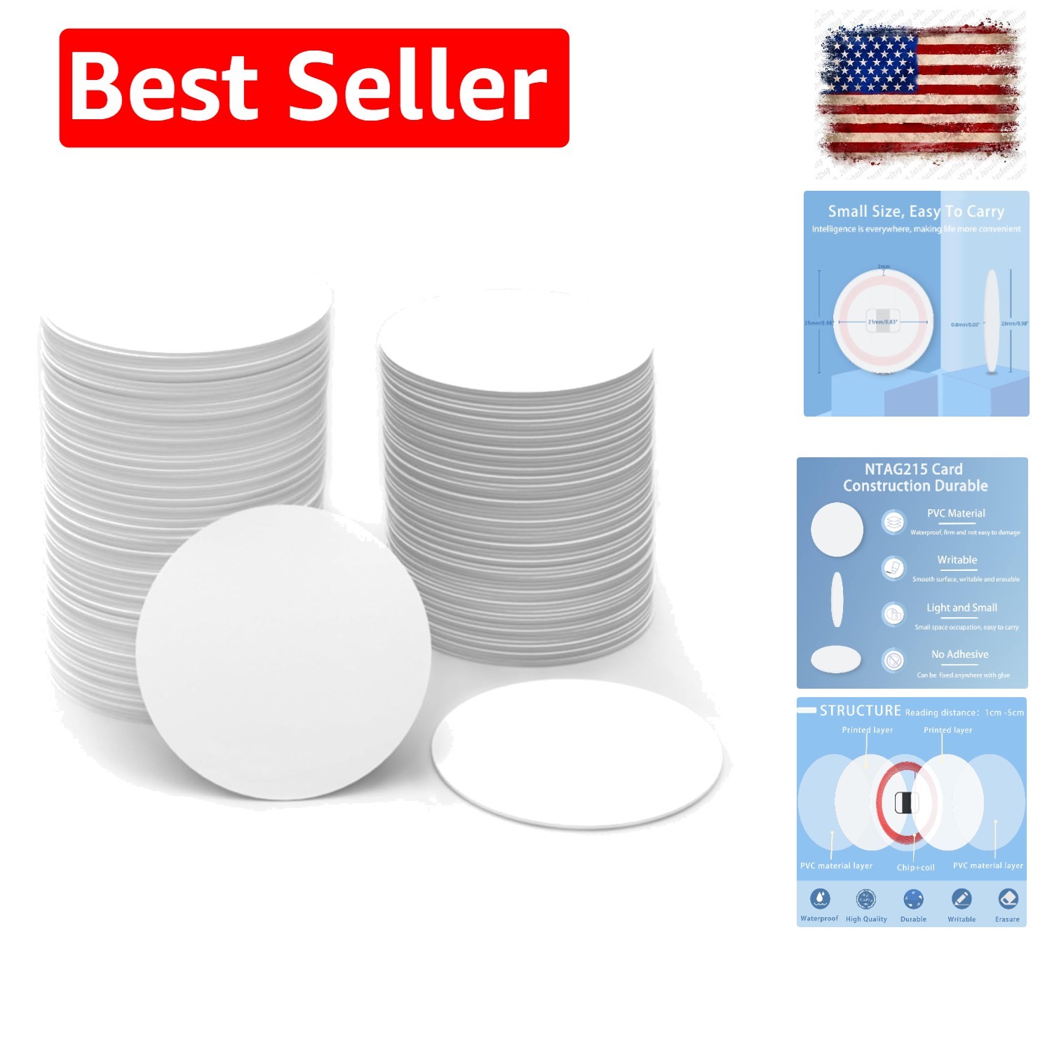 50pcs NFC Tags NFC Coins Cards Ntag215, Blank Rewritable NFC Tag NFC Cards Ro…