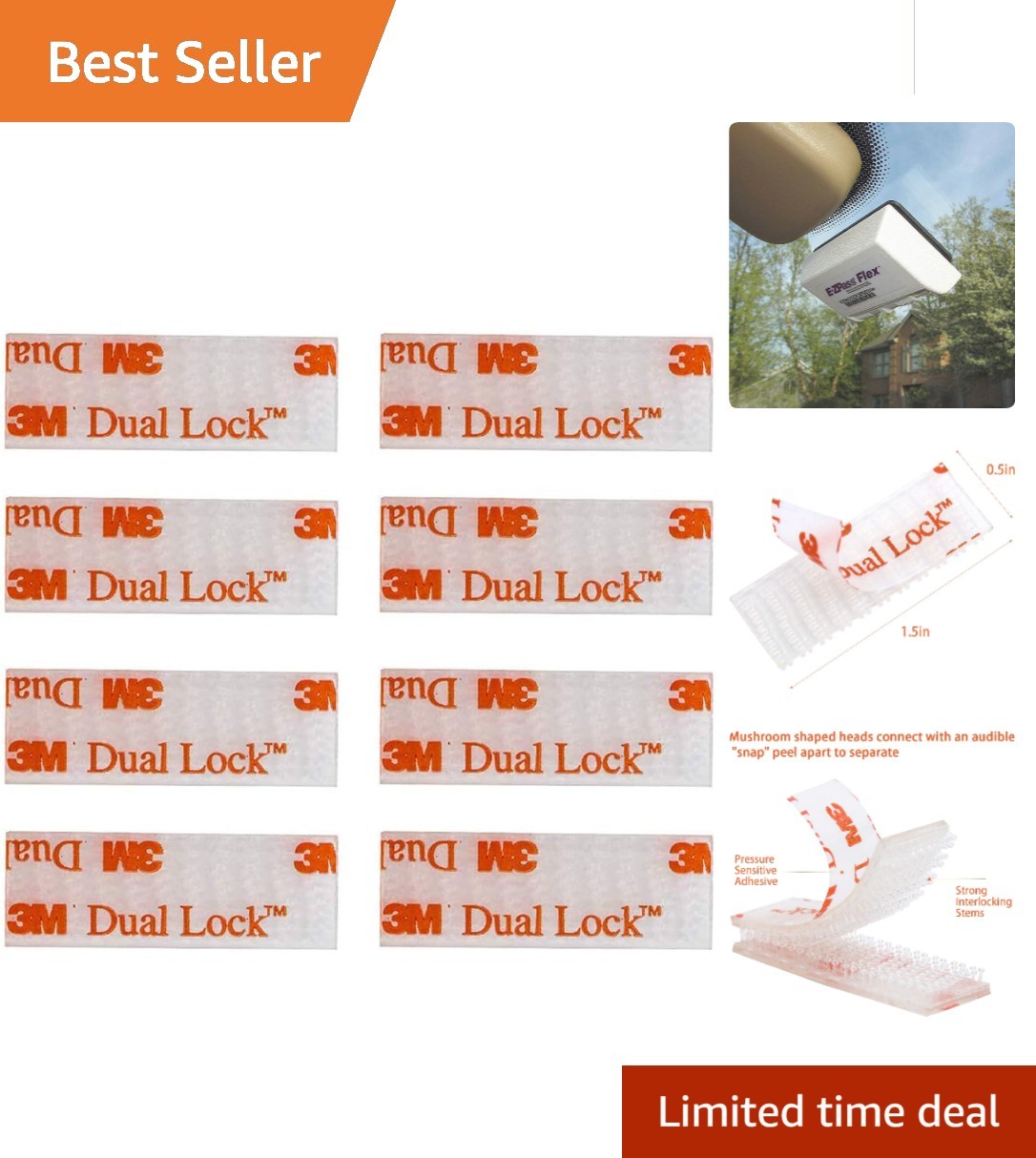 Water-Resistant Fastener Kit – 8 Adhesive Strips for EZ Pass, Indoor/Outdoor Use