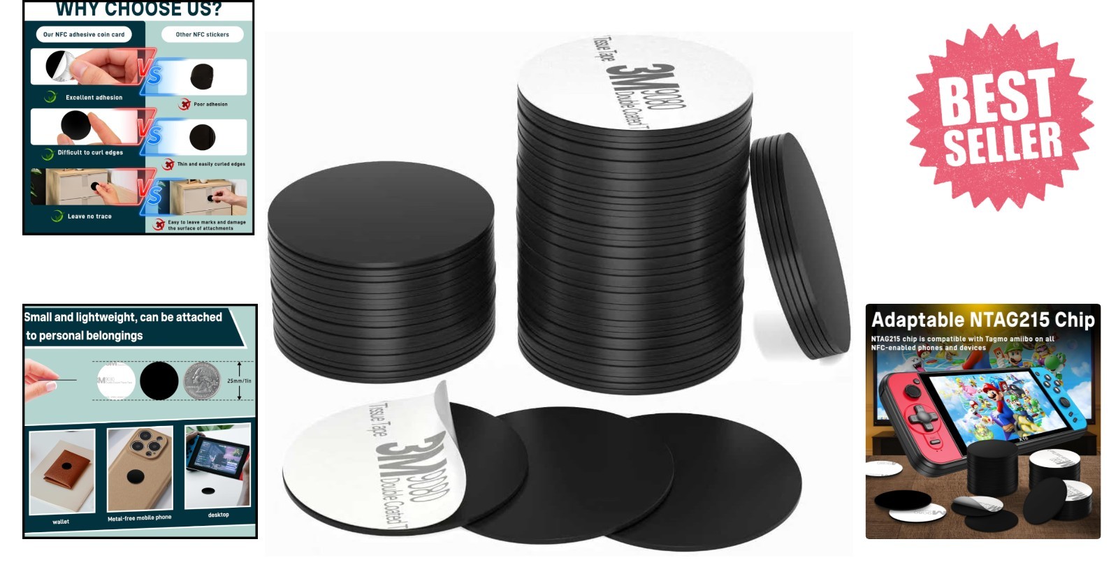 Round Adhesive NFC Tags (100 PCS) – Durable, Rewritable, & Compact 25mm Cards