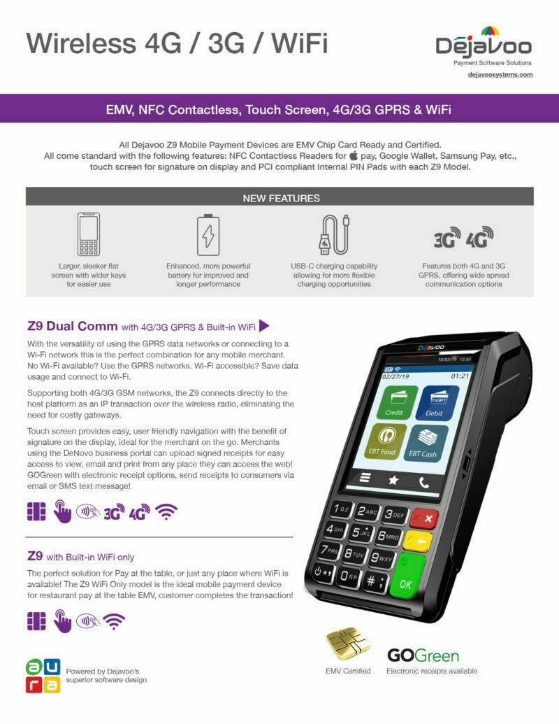 Dejavoo Z9 EMV 4G / WiFi WIRELESS ***BRAND NEW***
