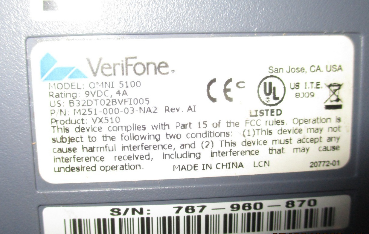 Verifone Omni 5100 Credit Card Processor Machine w/Power Adapter