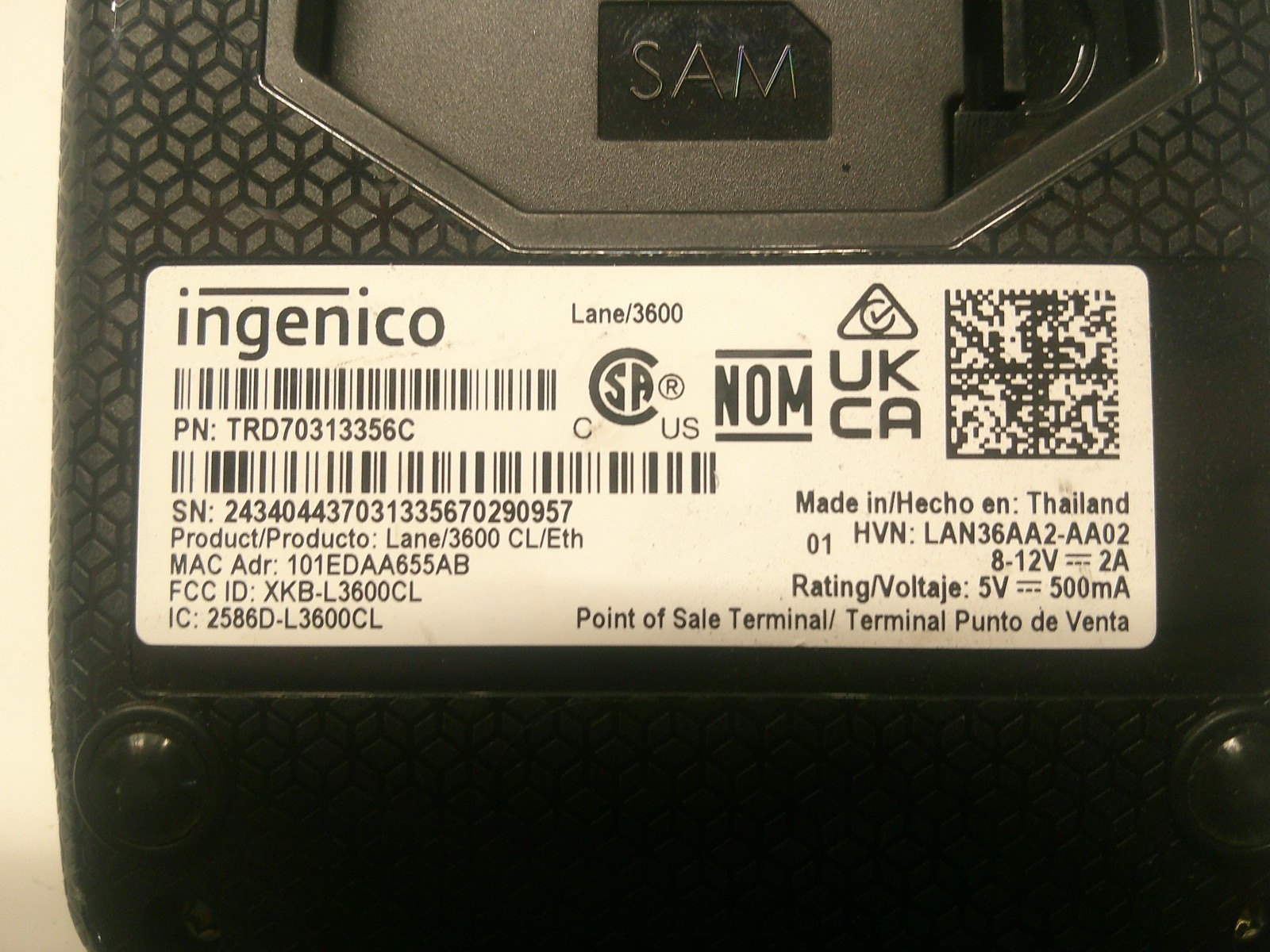 Ingenico Lane/3600 Point of Sale Terminal TRD70313356C