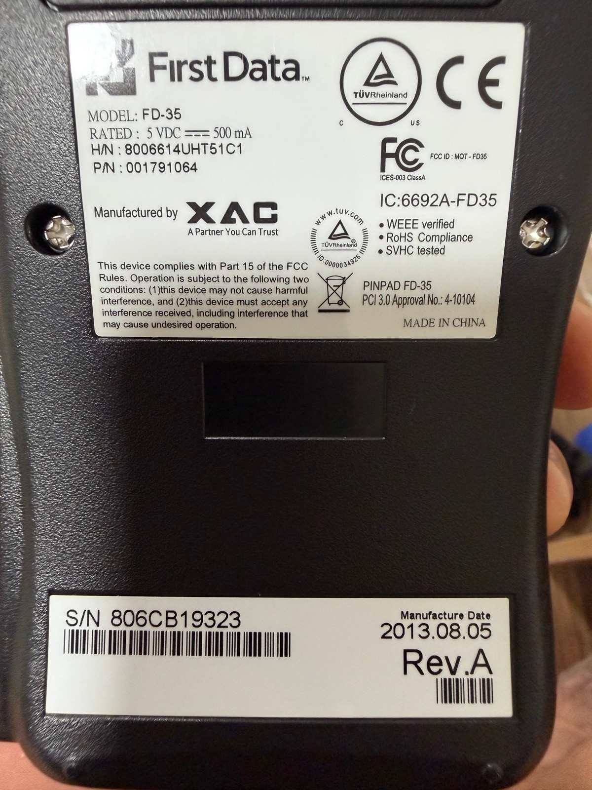 First Data FD35 PIN pad – EMV Ready / ApplePay NFC