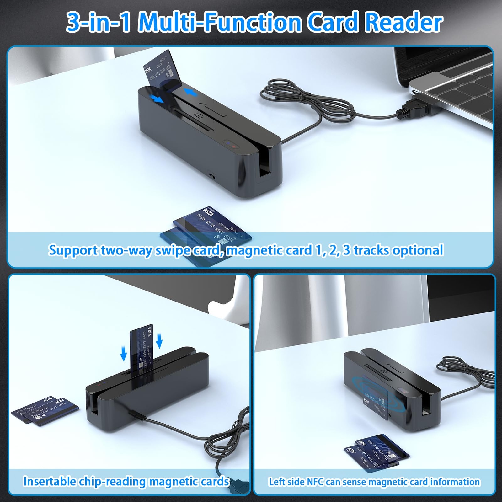Symcode Multi-Function Magnetic Card Reader Credit Card Memory Chip Card NFC Chi