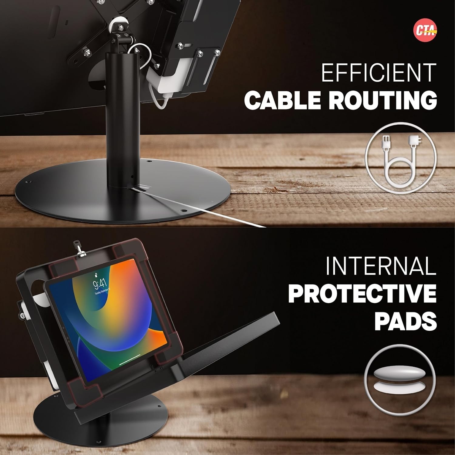 Premium iPad POS Stand 360 Degree Rotation Anti-Theft Lock CTA PAD-HSKSBL