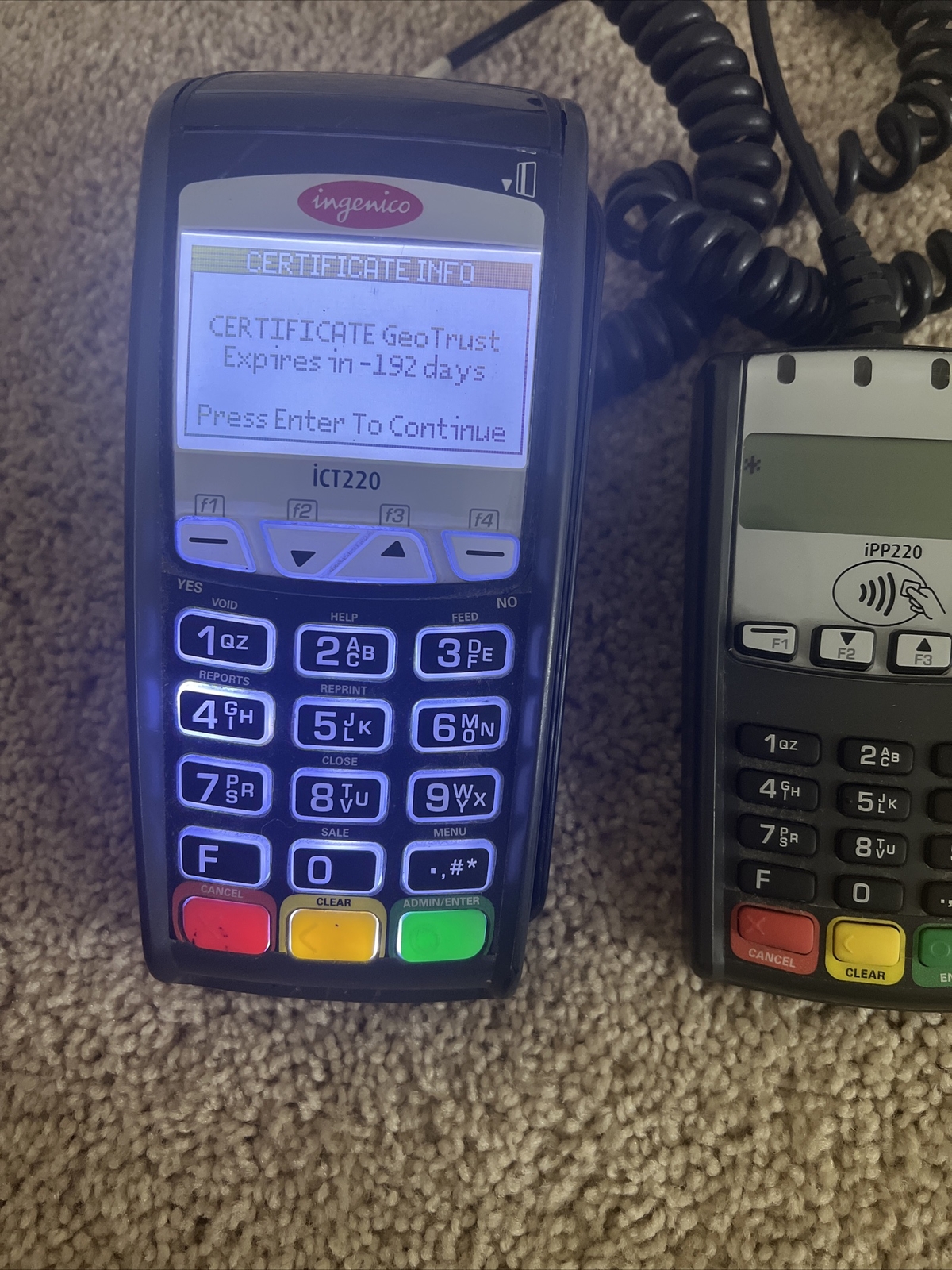 Ingenico iPP220 / ict220 credit debit card scanner connected