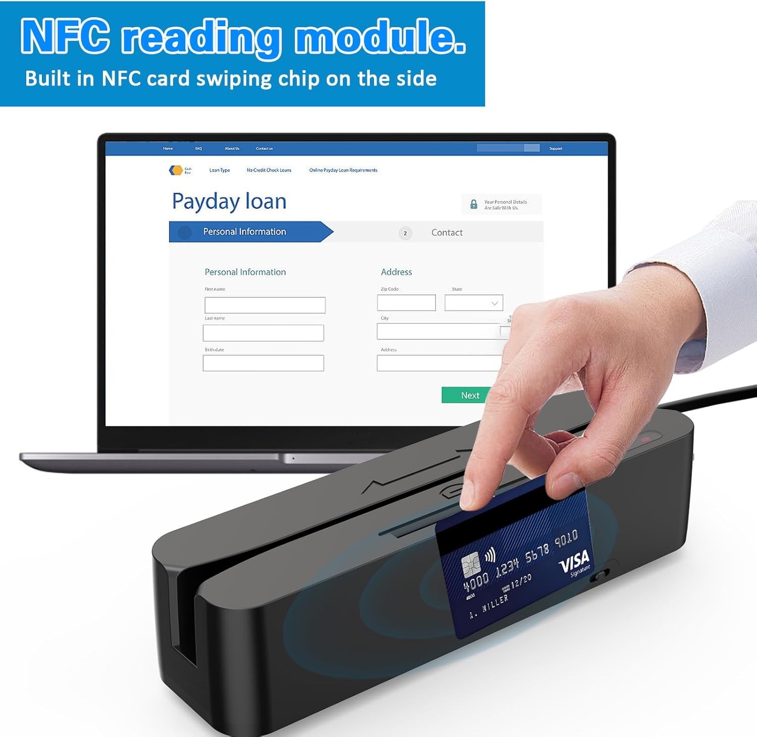 Symcode multi-function magnetic card reader, memory chip card reader