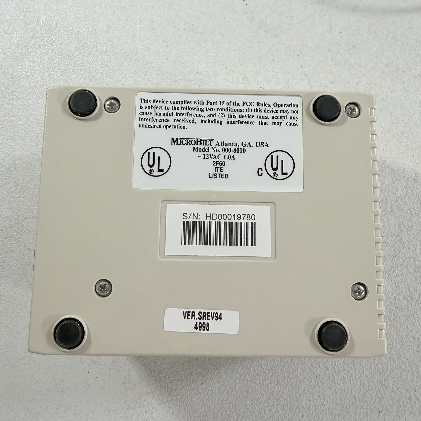 MicroBilt Model 000-8010 Magnetic Strip Credit Card Reader W/ Power Supply