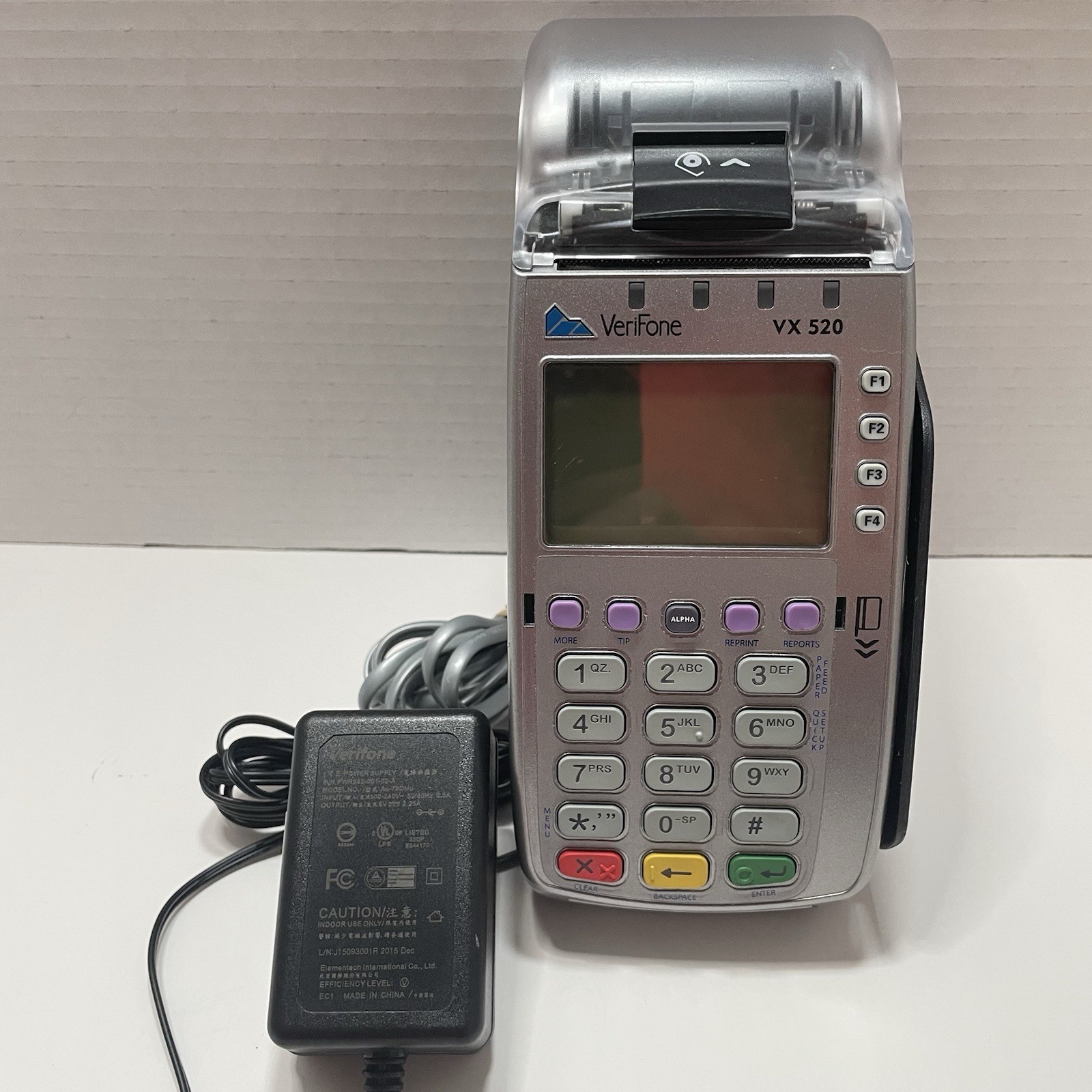 VERIFONE VX520 M252-653-A3-NAA-3 ELAVON EMV NFC TERMINAL W/ POWER SUPPLY