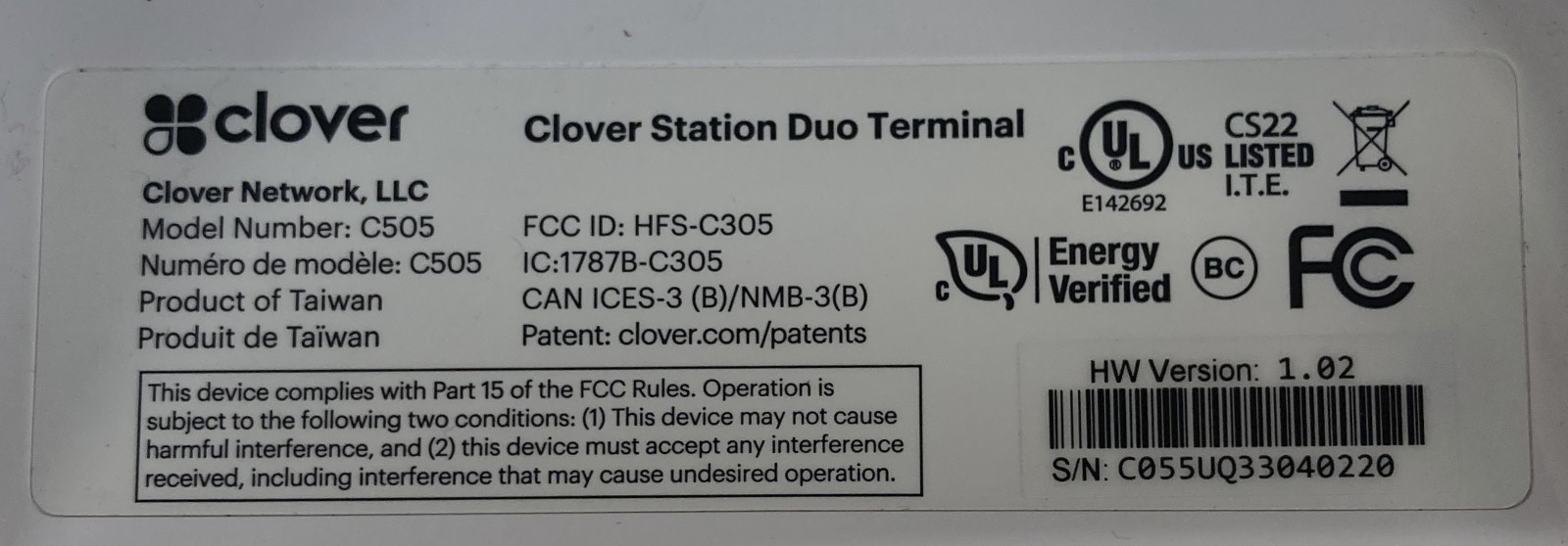 Clover C505 Station Duo Credit Card Terminal (Unit Only)