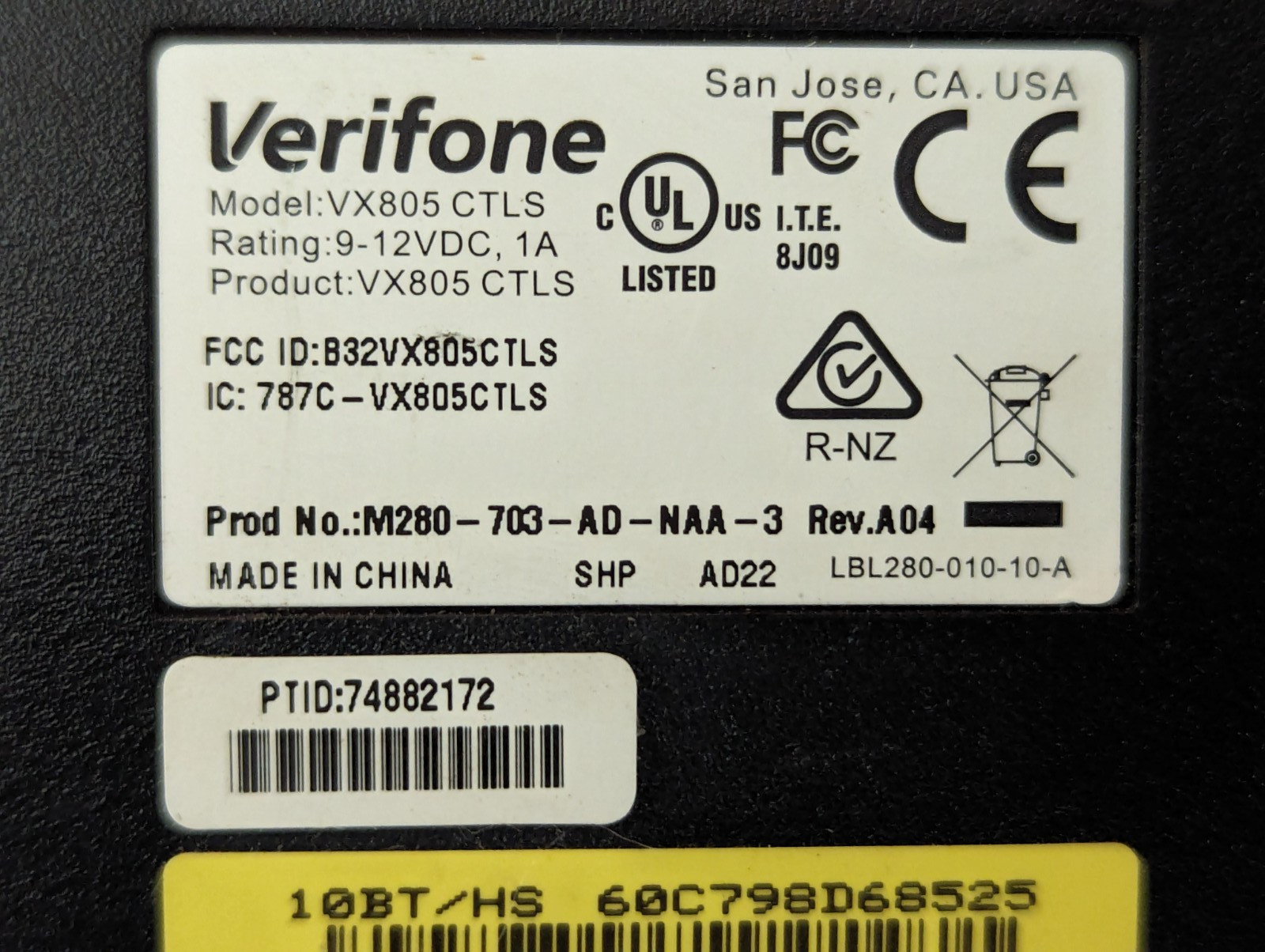 Verifone VX805 CTLS Credit Card Reader w/Pin Pad