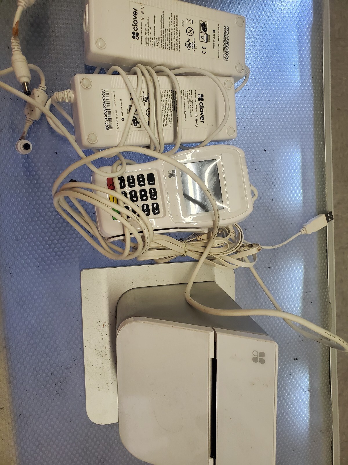 Clover POS Pin Pad sales slip paper and 2 power supplies