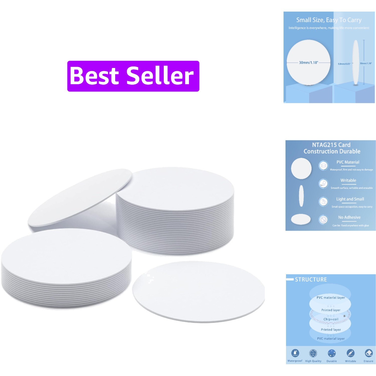 12 PCS NFC Tags Ntag215 Cards Rewritable 215 Tag 30mm Coins Compatible With A…