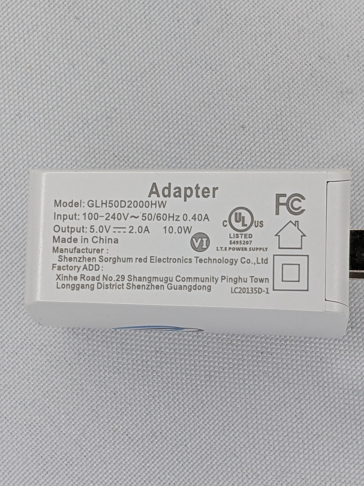 Black/White PAX GLH50D2000HW 5V Adapter 2000 Micro Amps C2