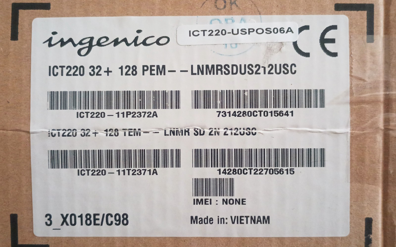 Ingenico iCT 220 Credit Card Payment Reader Terminal With Power Cord & Cables