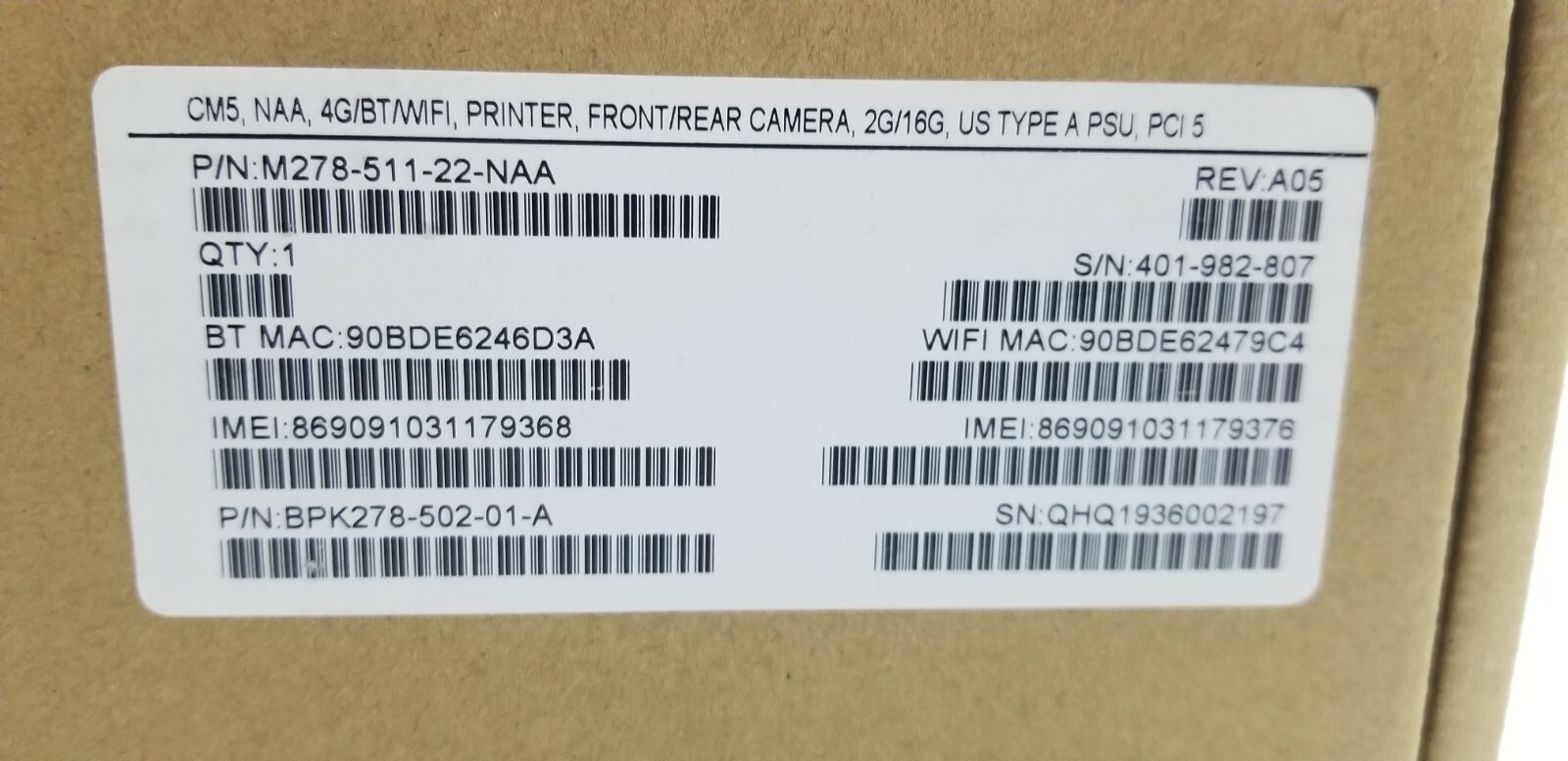 Verifone BPK278-502-01-A CM5 NAA 4G BT/WIFI Printer M278-511-22-NAA