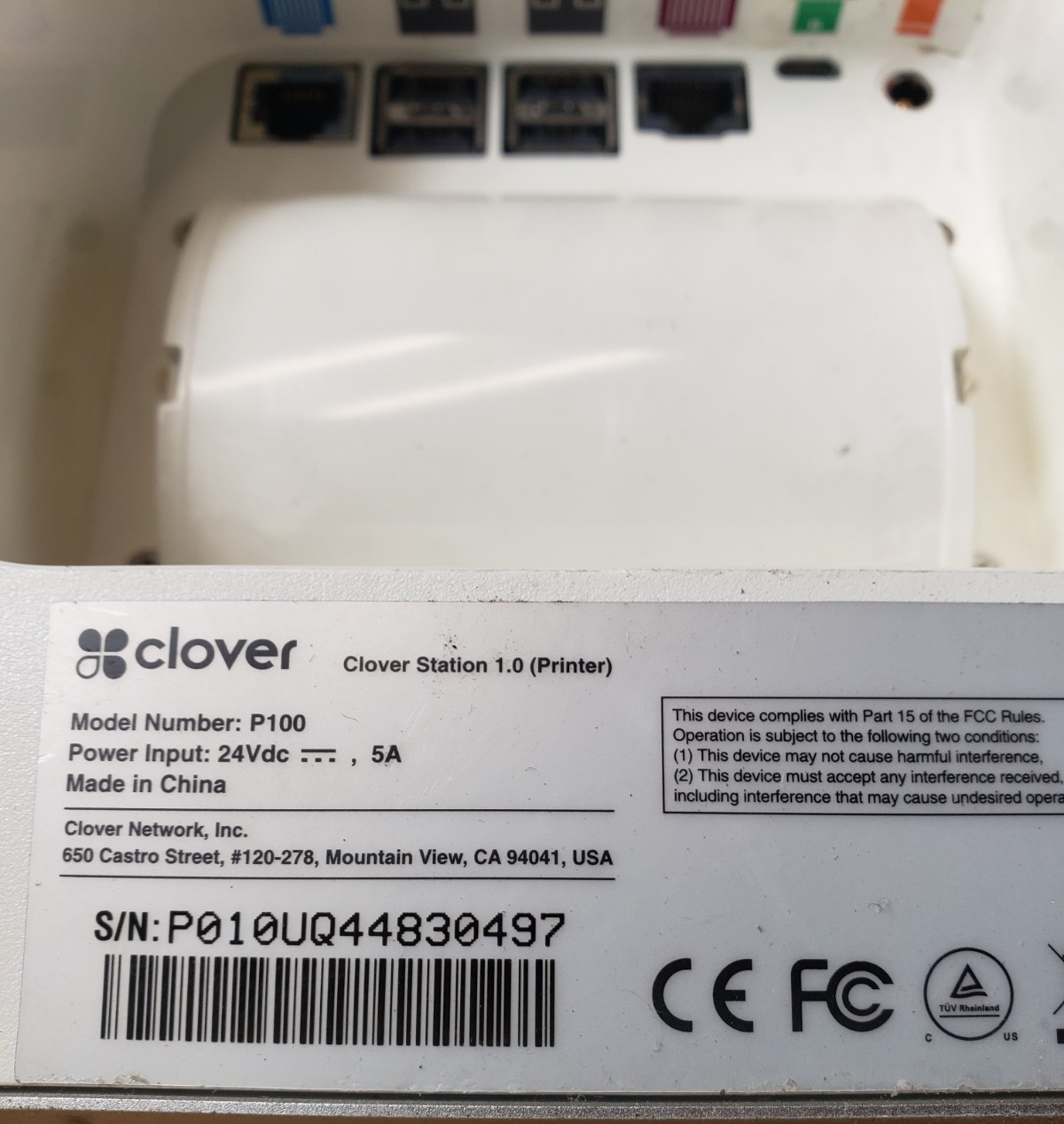 Clover Station 1.0 P100 Receipt Printer W/ AC Adapter | Tested