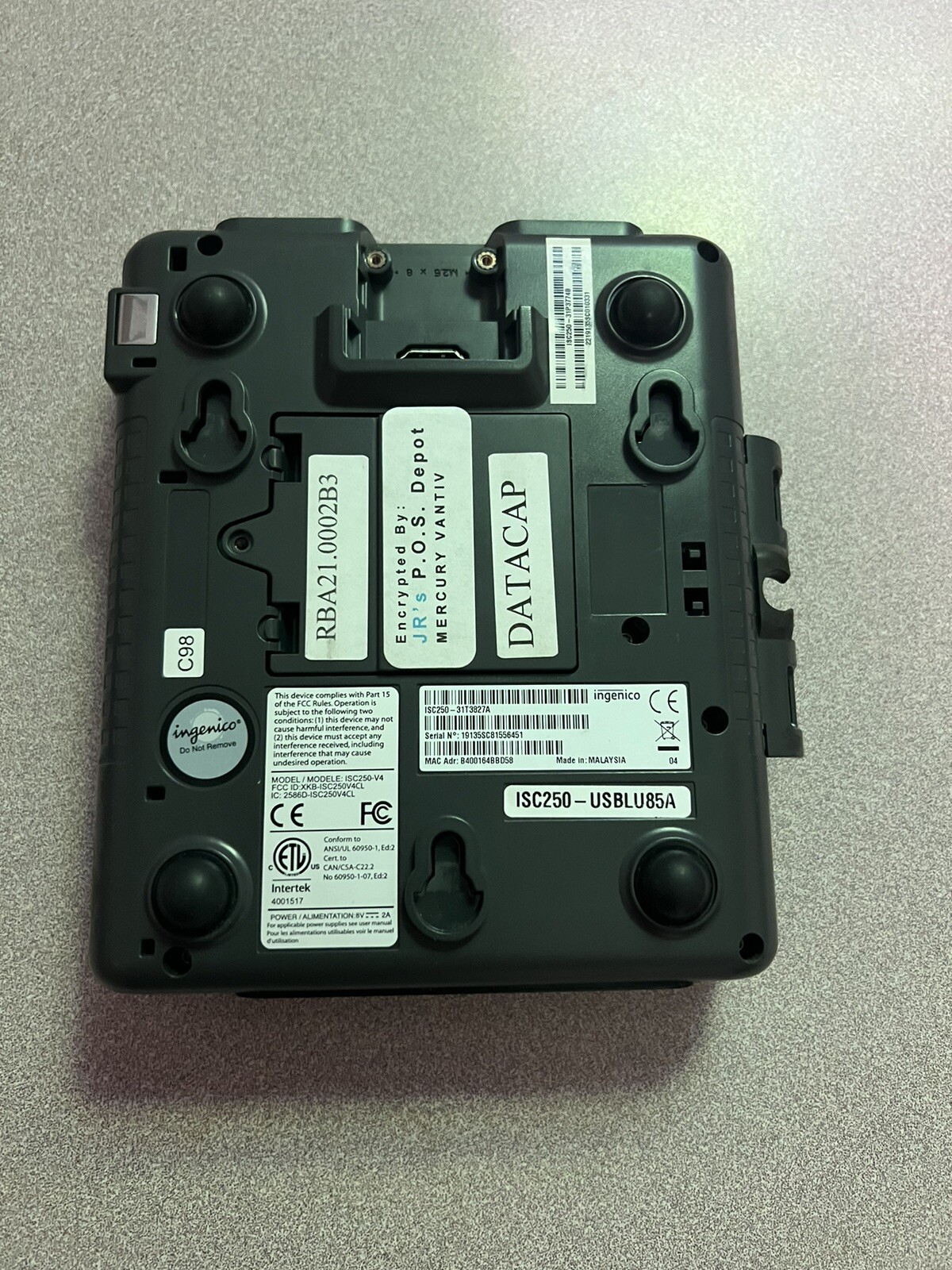 Ingenico iSC Touch 250 With Stylus, Power Adapter, And Tailwind Stand
